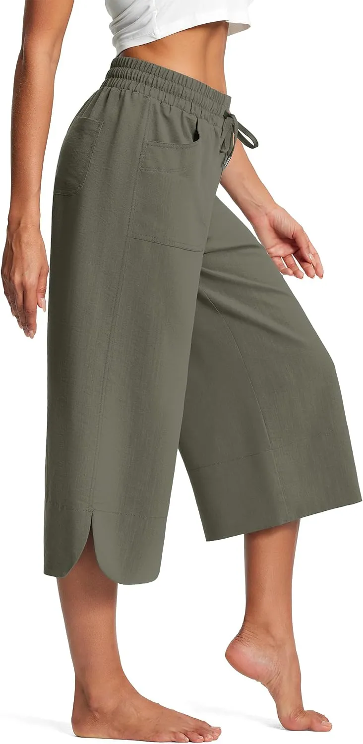 18" Capri Pants for Women Wide Leg Capris with Pockets for Women Lightweight Womens Capris for Summer Yoga Casual