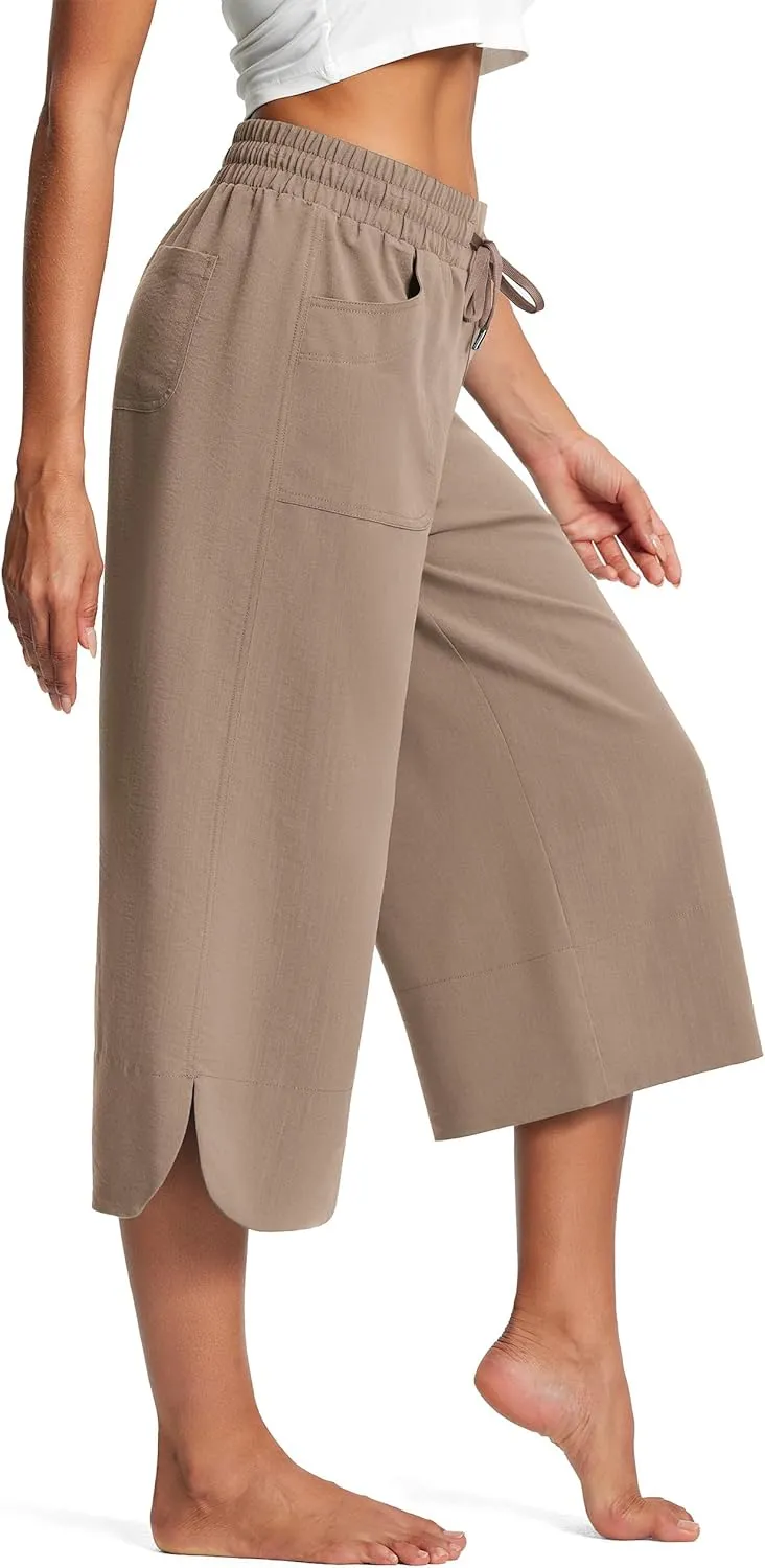 18" Capri Pants for Women Wide Leg Capris with Pockets for Women Lightweight Womens Capris for Summer Yoga Casual
