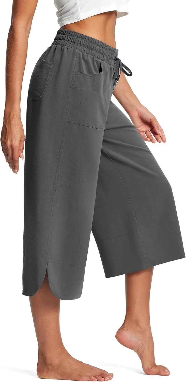 18" Capri Pants for Women Wide Leg Capris with Pockets for Women Lightweight Womens Capris for Summer Yoga Casual