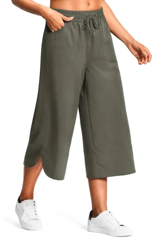 18" Capri Pants for Women Wide Leg Capris with Pockets for Women Lightweight Womens Capris for Summer Yoga Casual