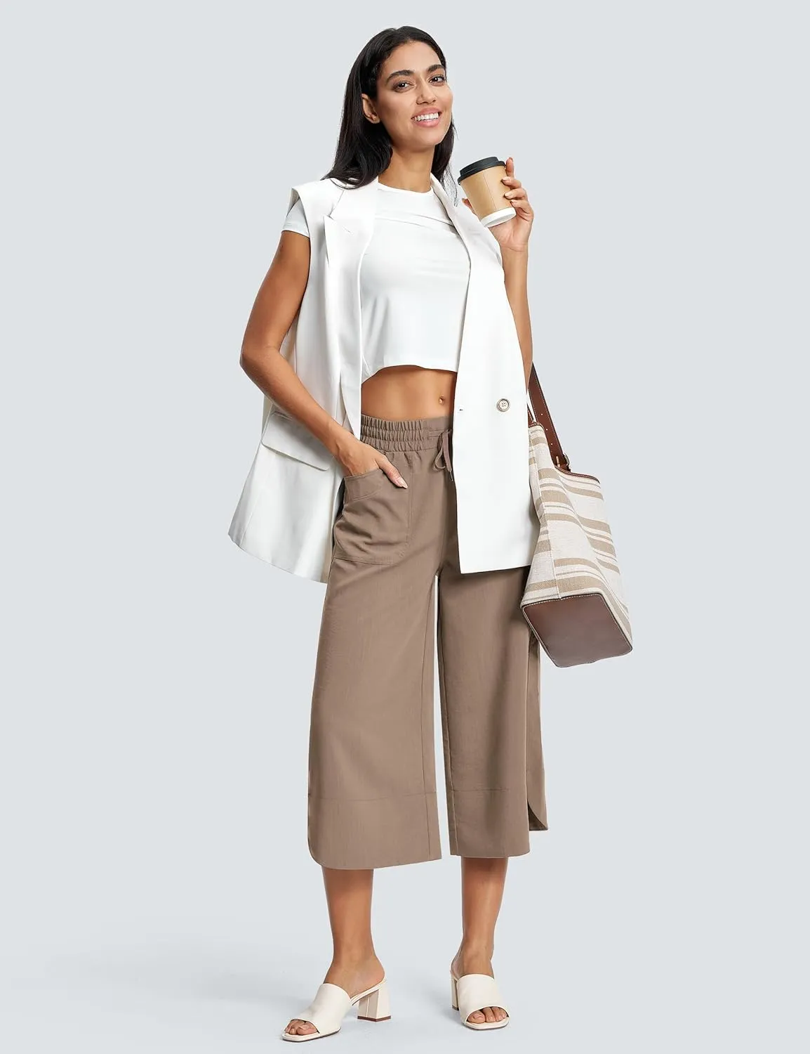 18" Capri Pants for Women Wide Leg Capris with Pockets for Women Lightweight Womens Capris for Summer Yoga Casual