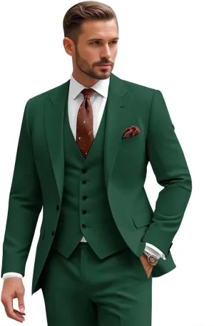 3 Piece Suits for Men Wedding Slim Fit Man Suit Sets Single Breasted Two Button Peak Lapel Blazer Vest Pants Set