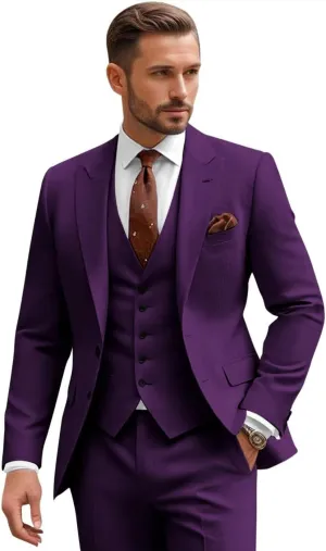 3 Piece Suits for Men Wedding Slim Fit Man Suit Sets Single Breasted Two Button Peak Lapel Blazer Vest Pants Set