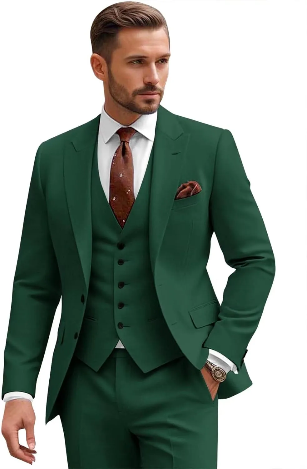 3 Piece Suits for Men Wedding Slim Fit Man Suit Sets Single Breasted Two Button Peak Lapel Blazer Vest Pants Set