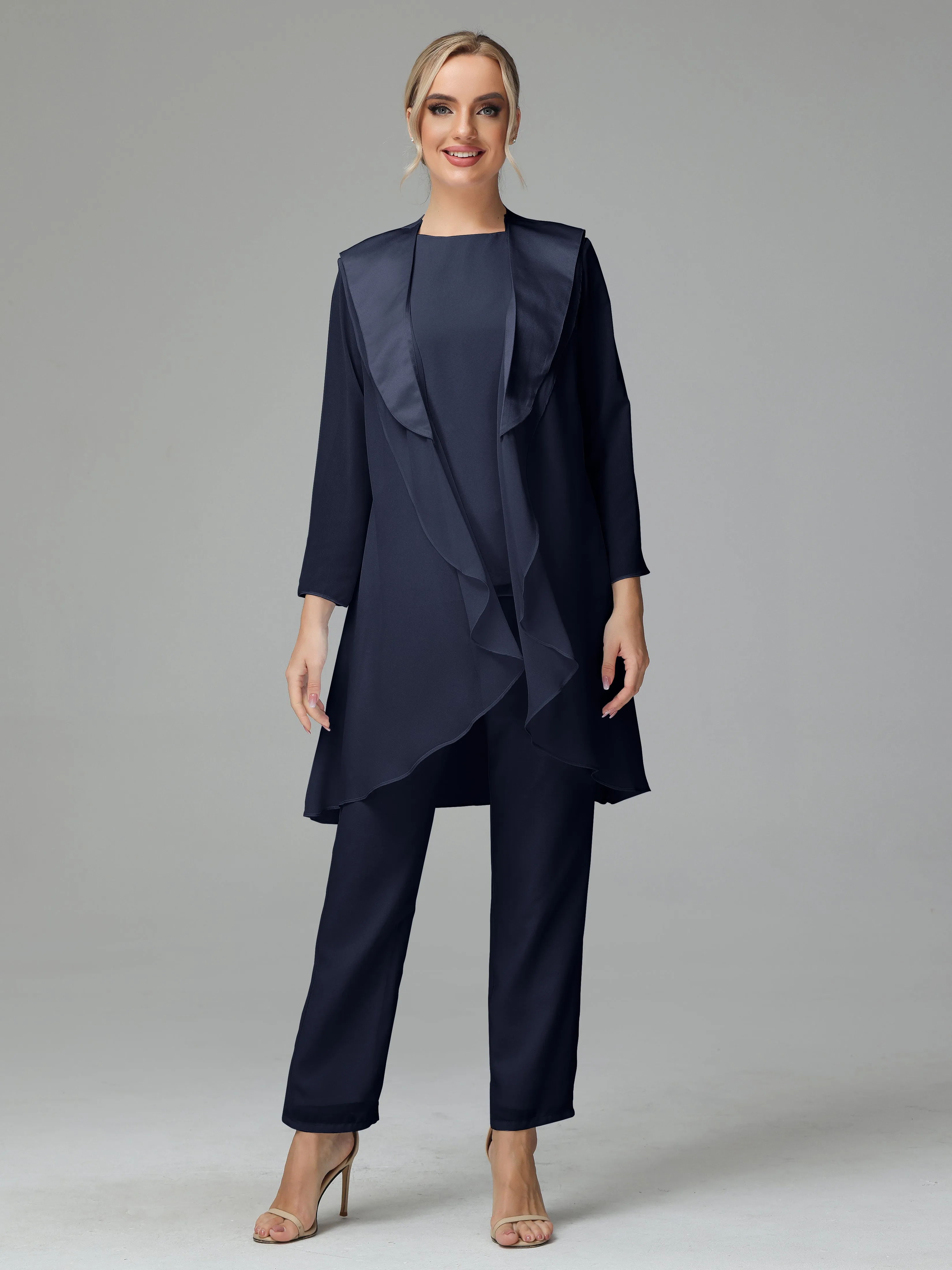 3 Pieces Chiffon Elegant Mother Of The Bride Dress Pants Suits
