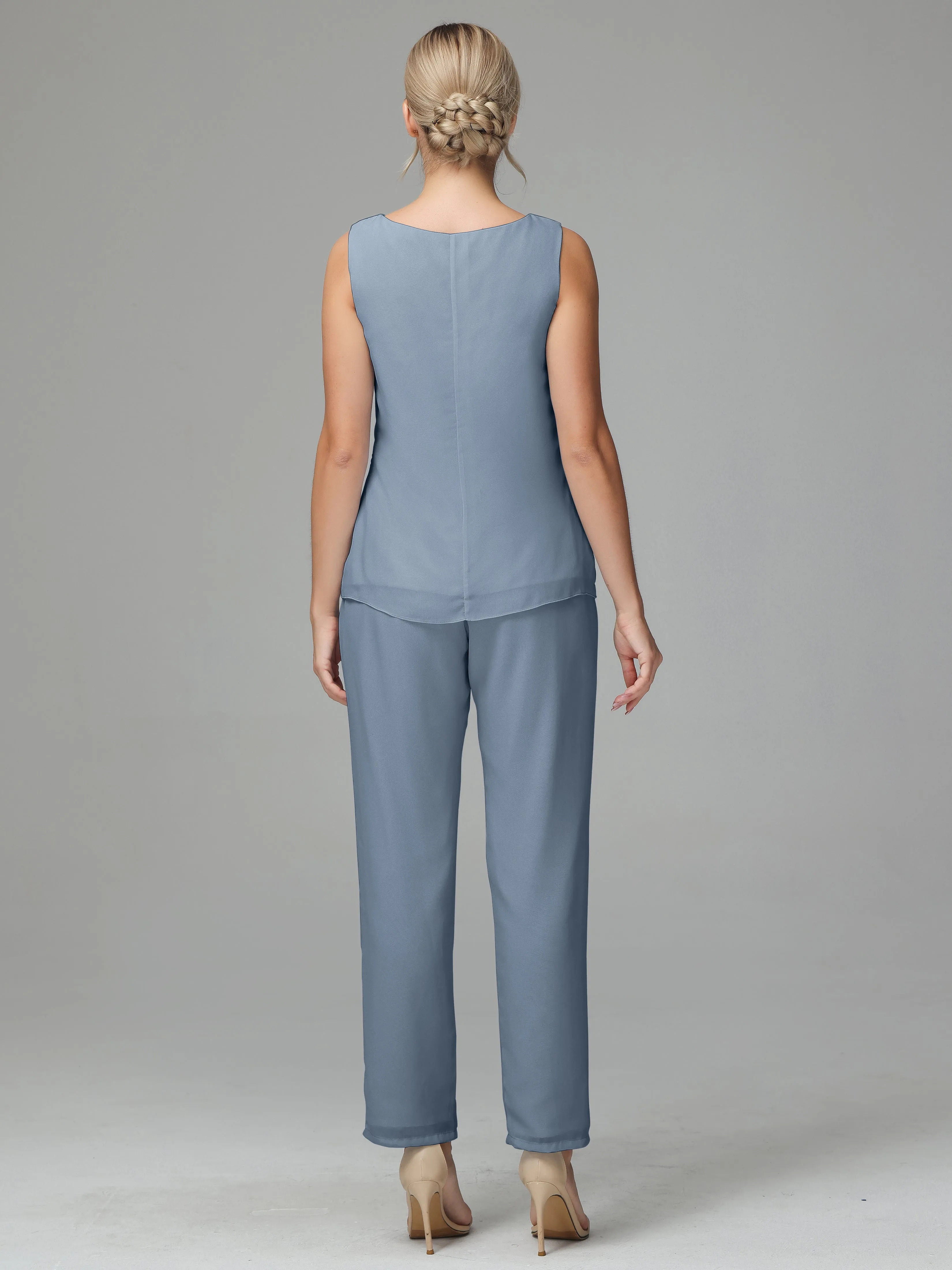 3 Pieces Chiffon Elegant Mother Of The Bride Dress Pants Suits