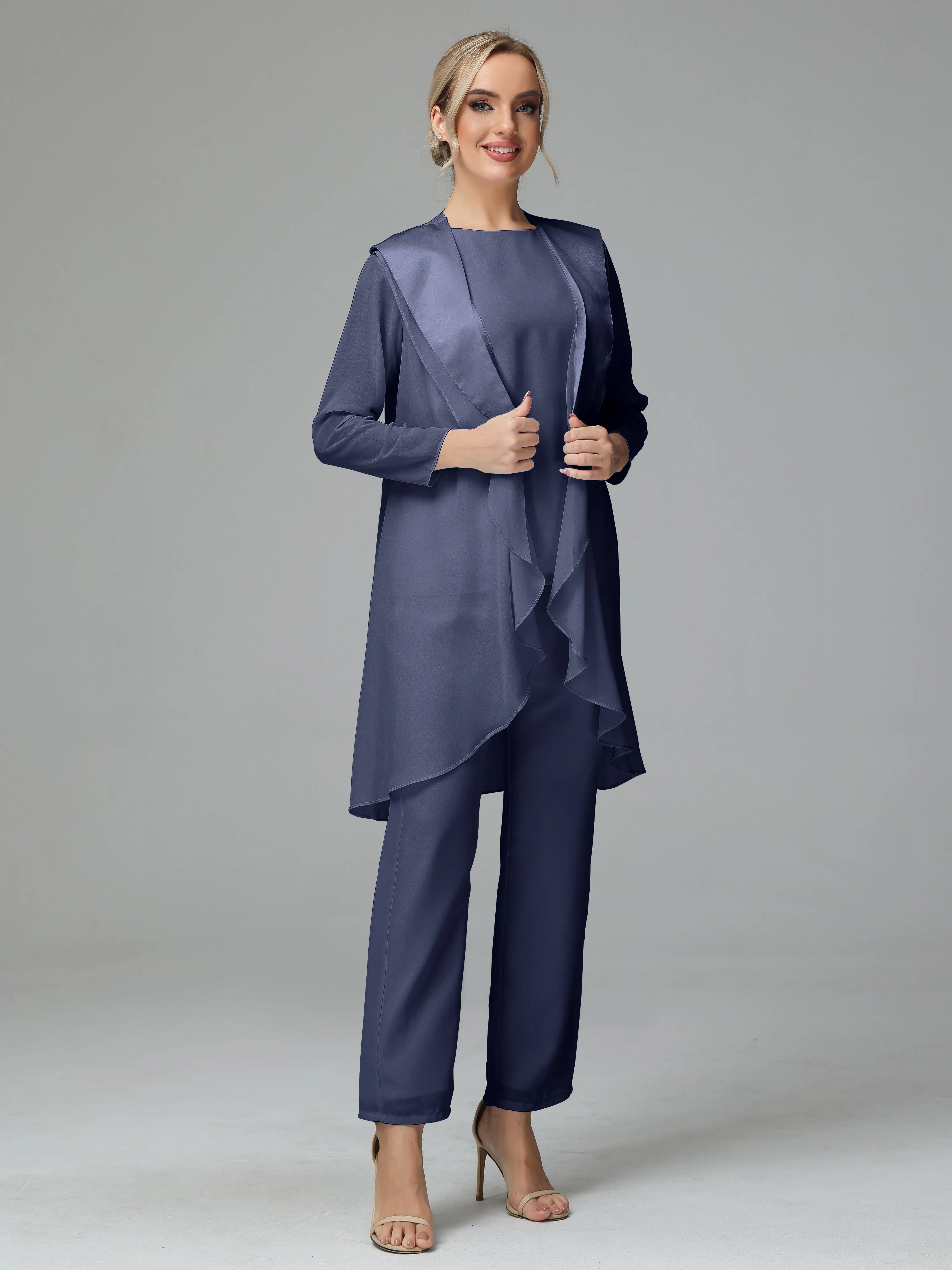 3 Pieces Chiffon Elegant Mother Of The Bride Dress Pants Suits