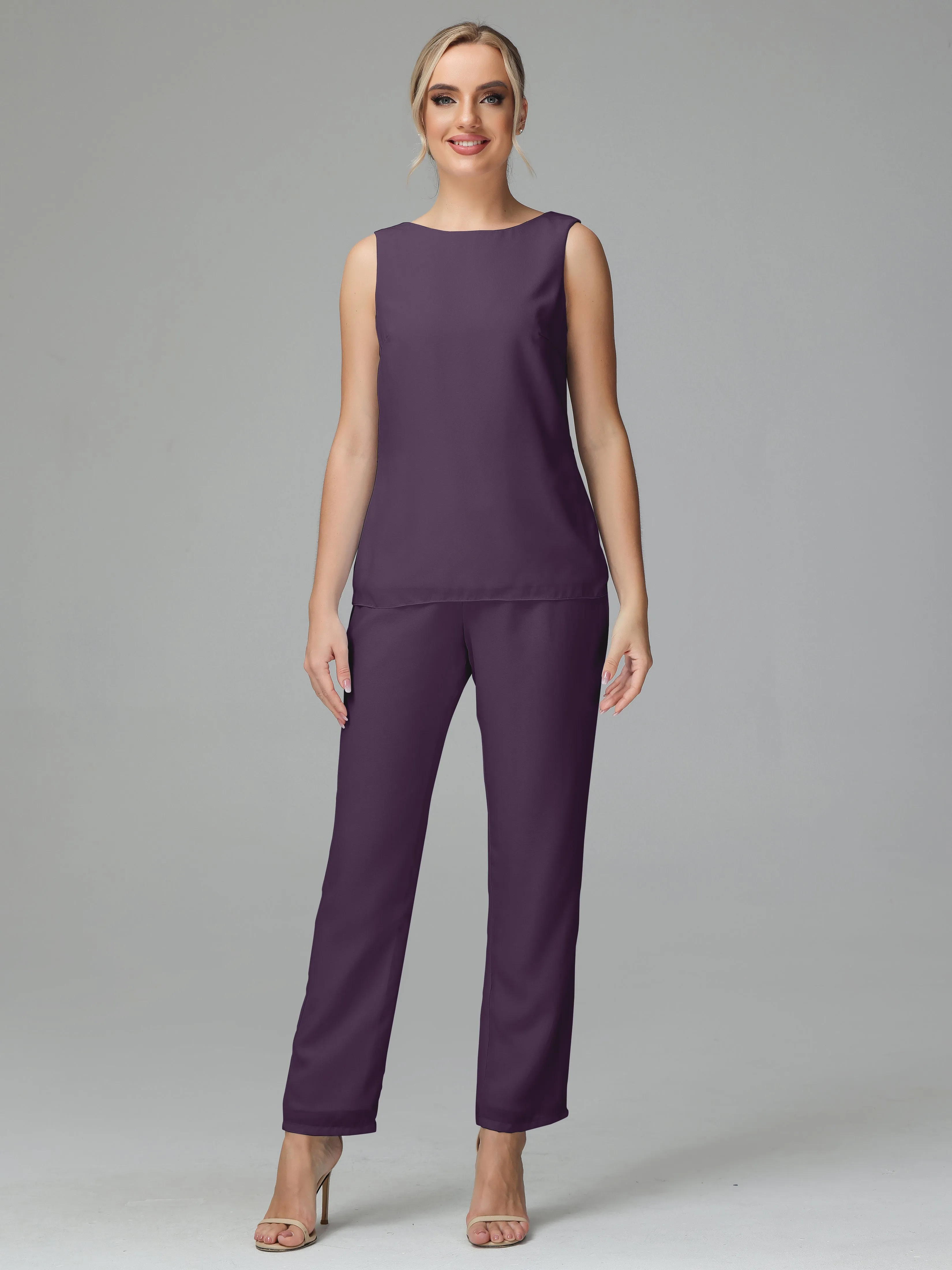 3 Pieces Chiffon Elegant Mother Of The Bride Dress Pants Suits