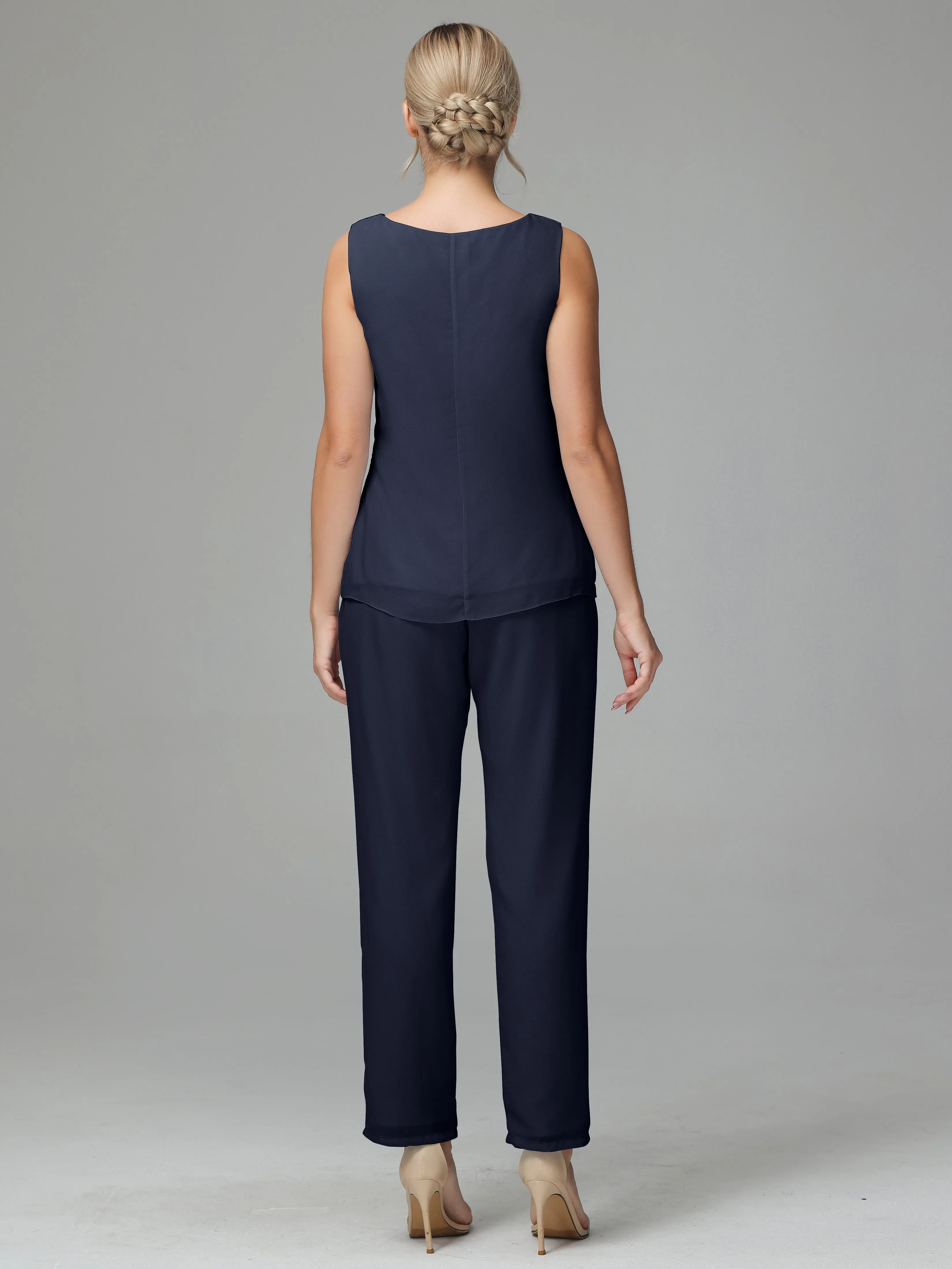 3 Pieces Chiffon Elegant Mother Of The Bride Dress Pants Suits