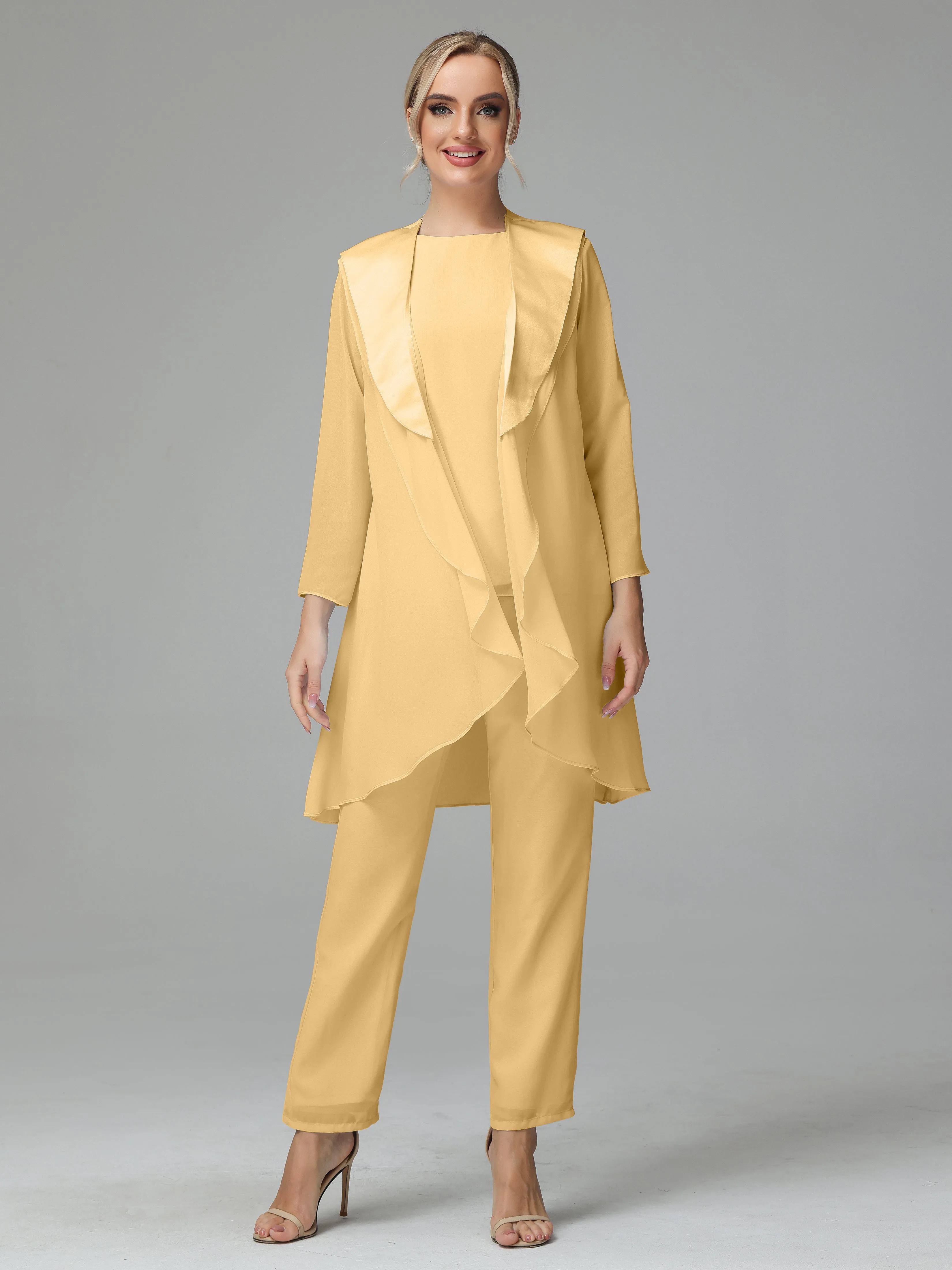 3 Pieces Chiffon Elegant Mother Of The Bride Dress Pants Suits