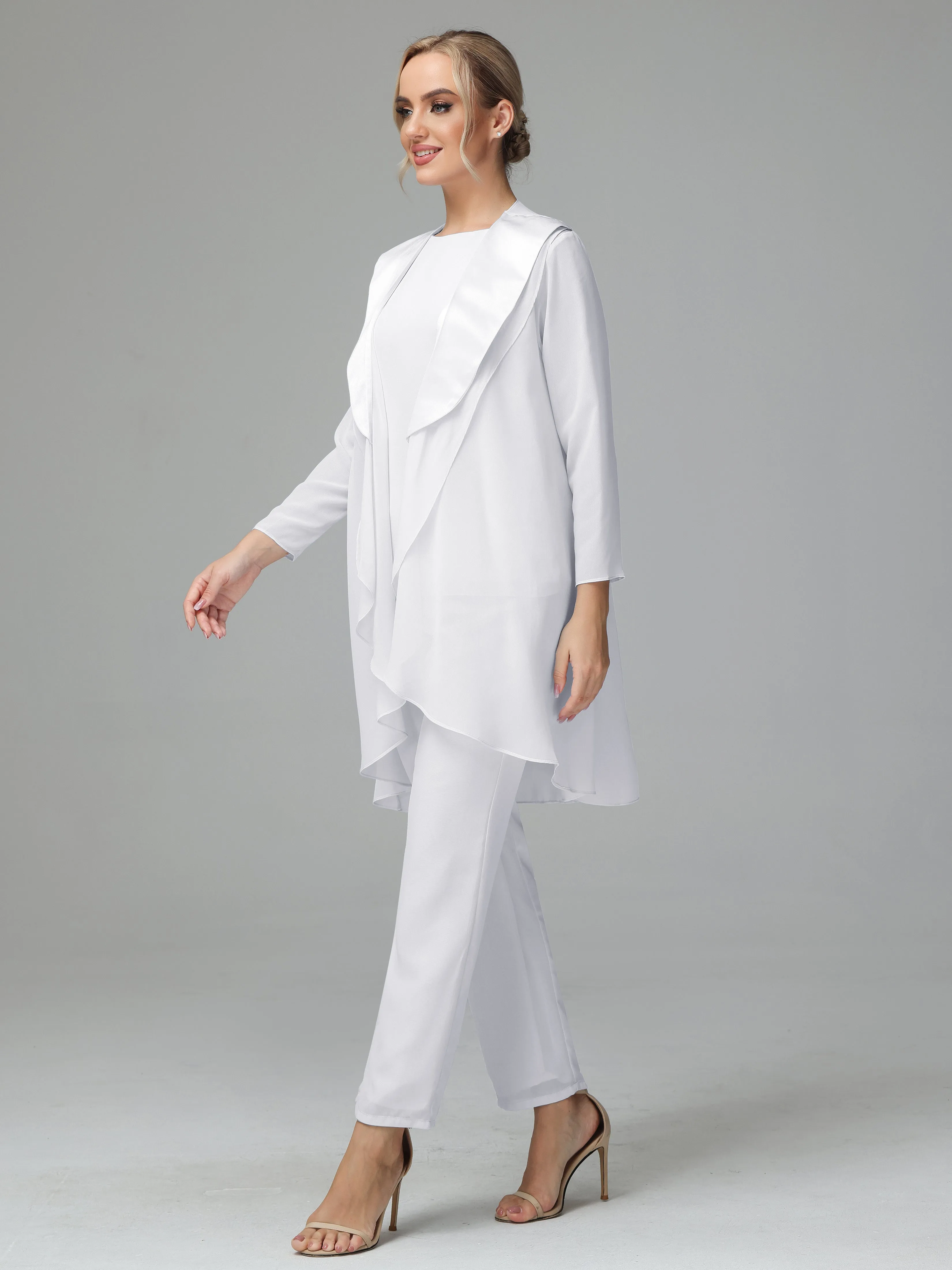 3 Pieces Chiffon Elegant Mother Of The Bride Dress Pants Suits