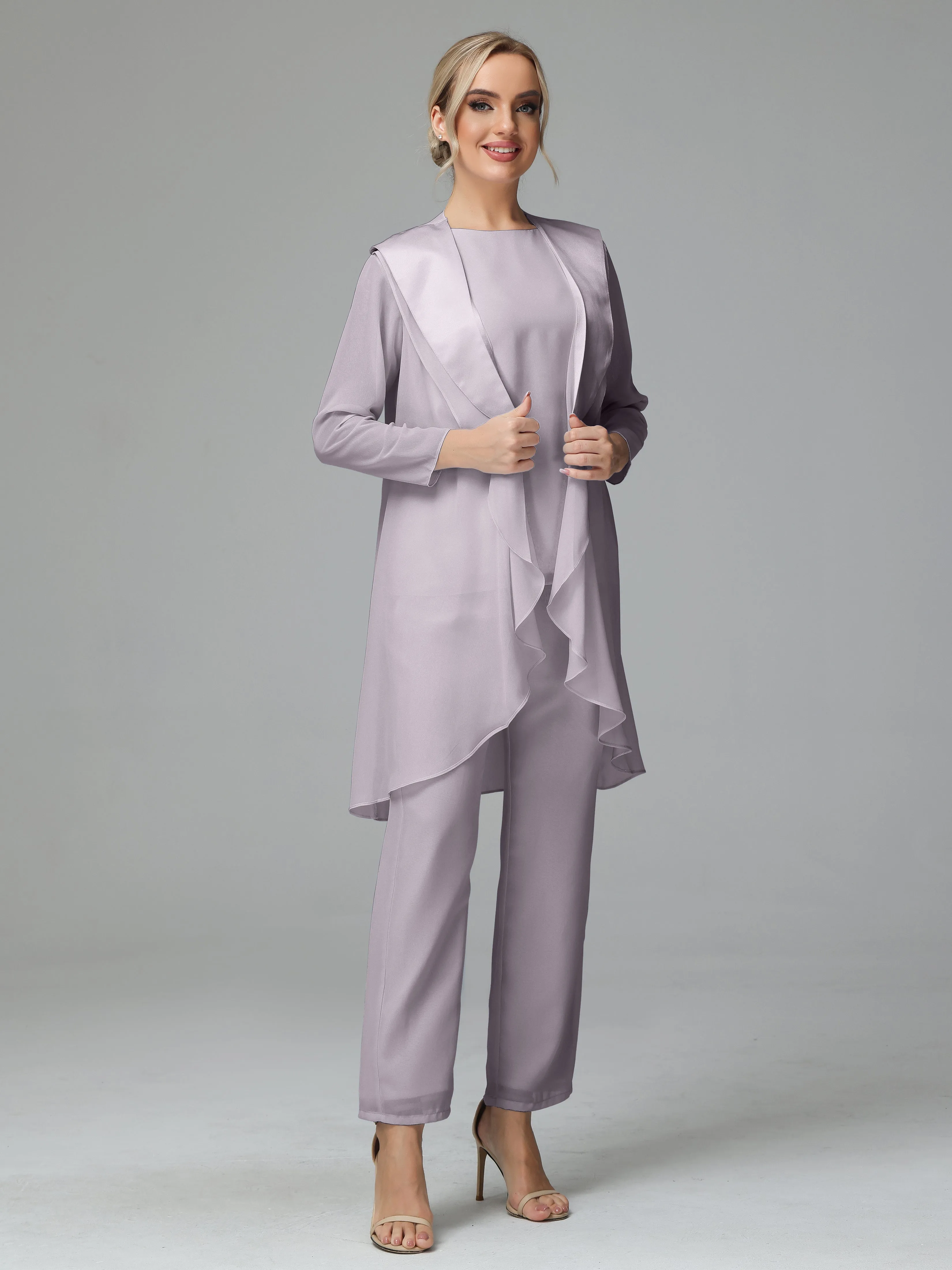 3 Pieces Chiffon Elegant Mother Of The Bride Dress Pants Suits