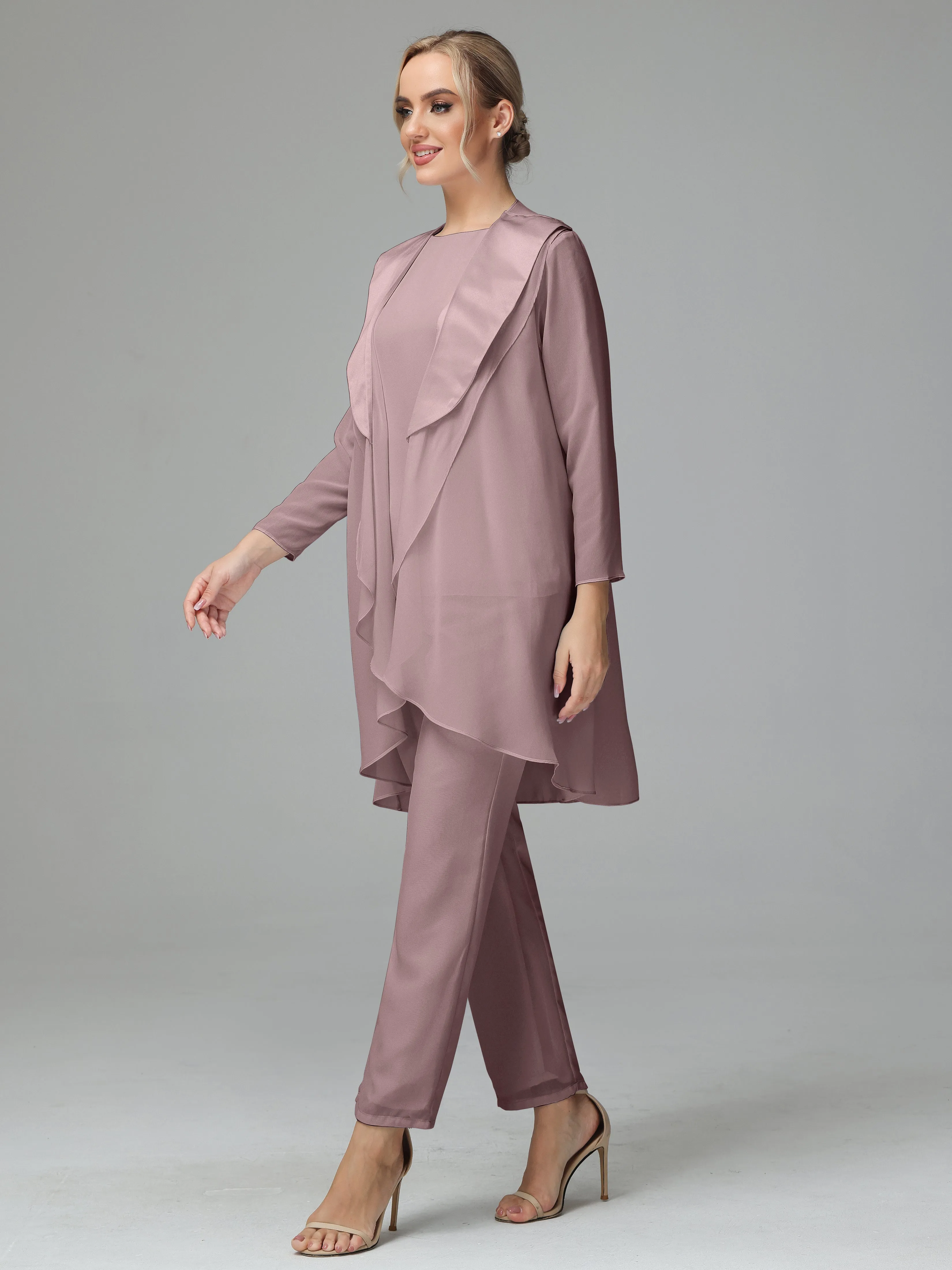 3 Pieces Chiffon Elegant Mother Of The Bride Dress Pants Suits
