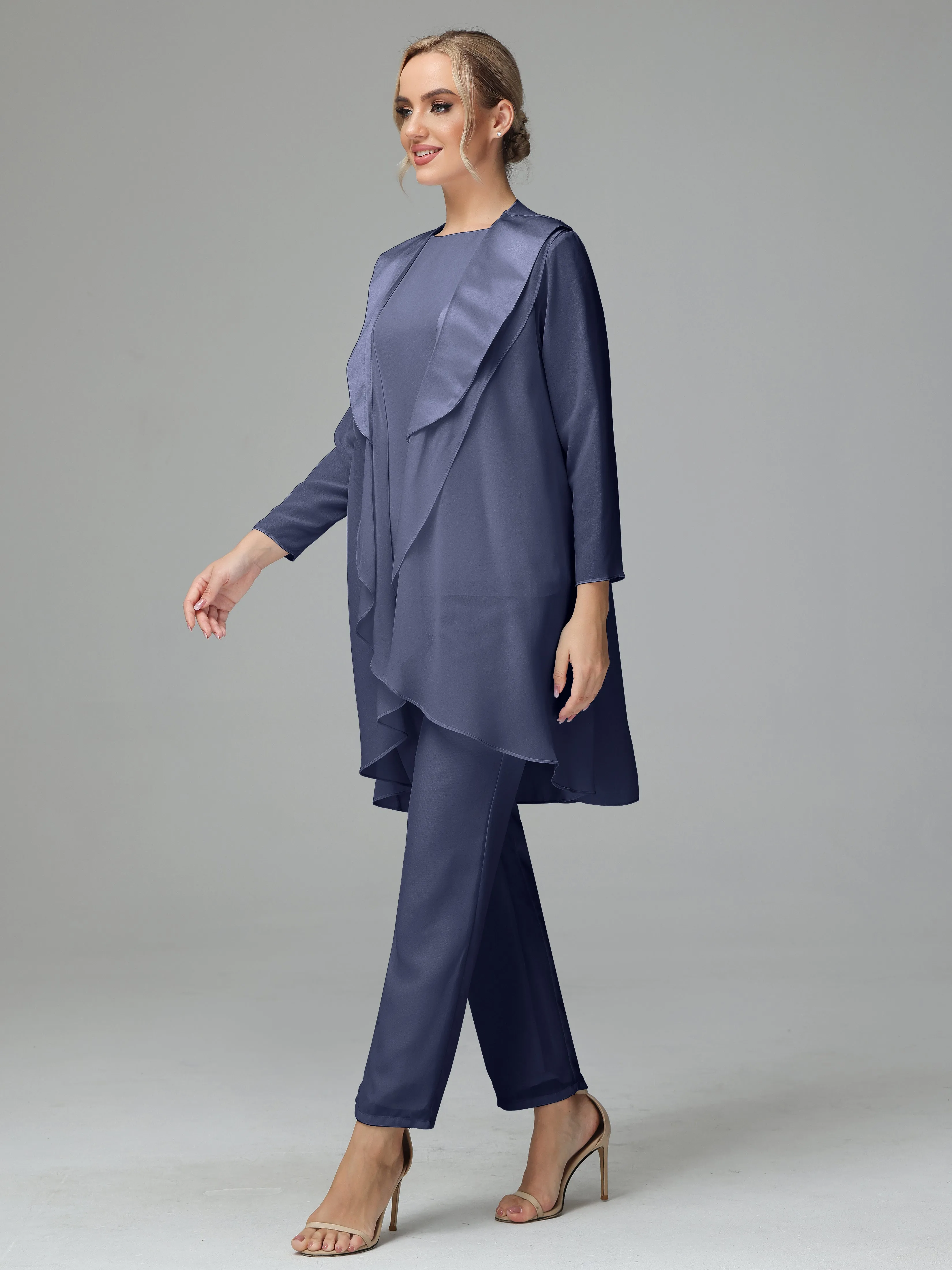 3 Pieces Chiffon Elegant Mother Of The Bride Dress Pants Suits