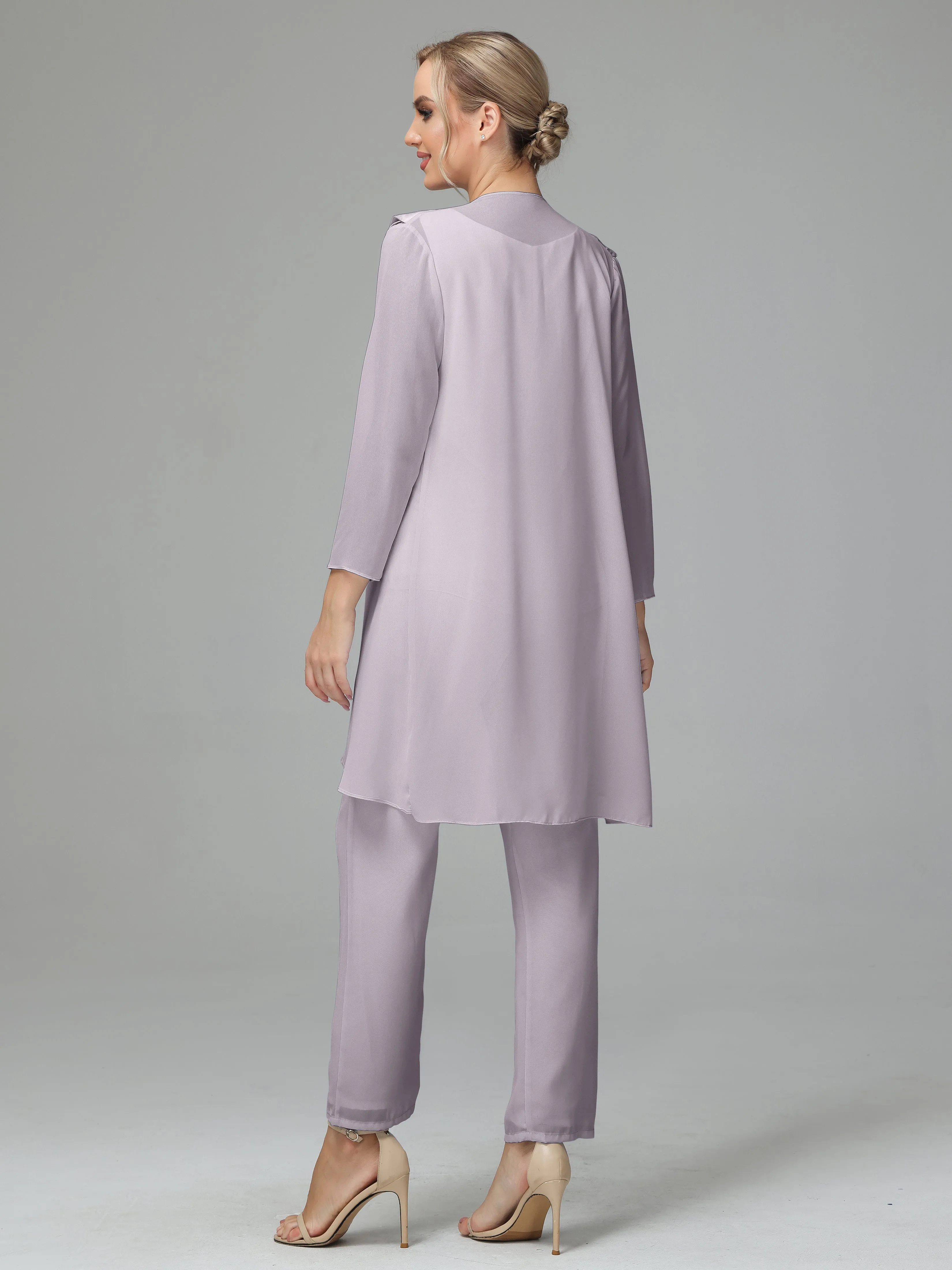 3 Pieces Chiffon Elegant Mother Of The Bride Dress Pants Suits