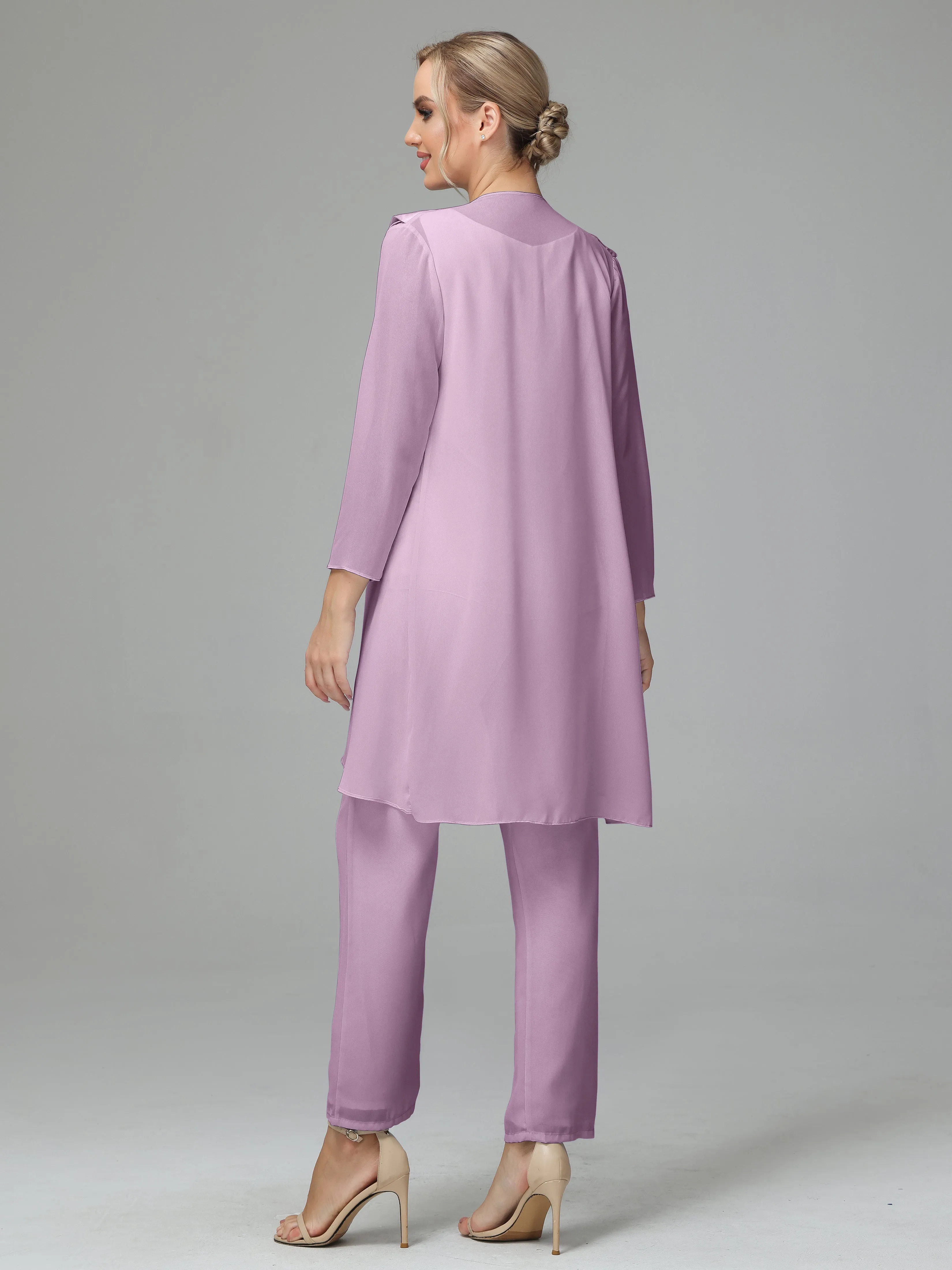 3 Pieces Chiffon Elegant Mother Of The Bride Dress Pants Suits