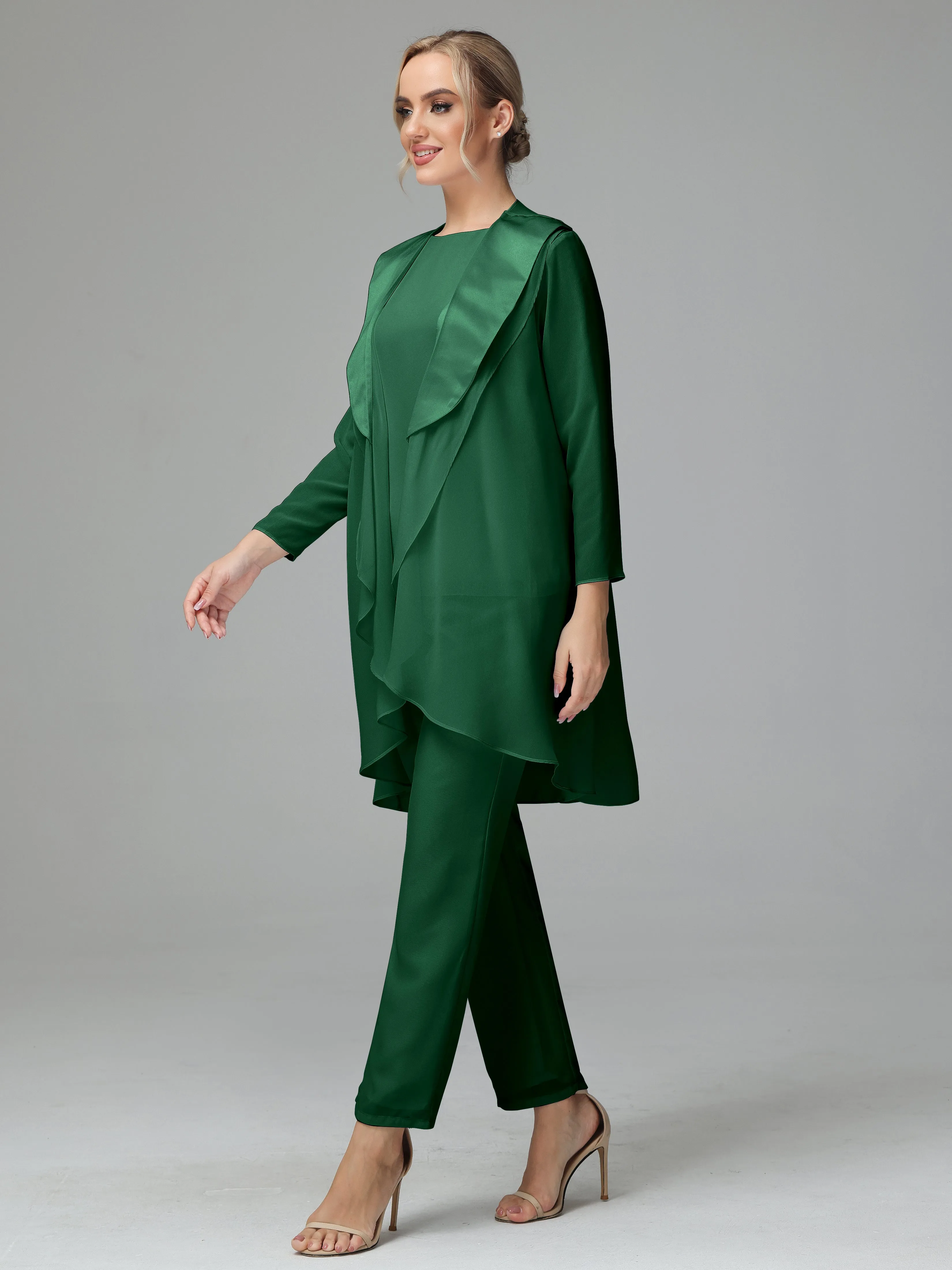 3 Pieces Chiffon Elegant Mother Of The Bride Dress Pants Suits