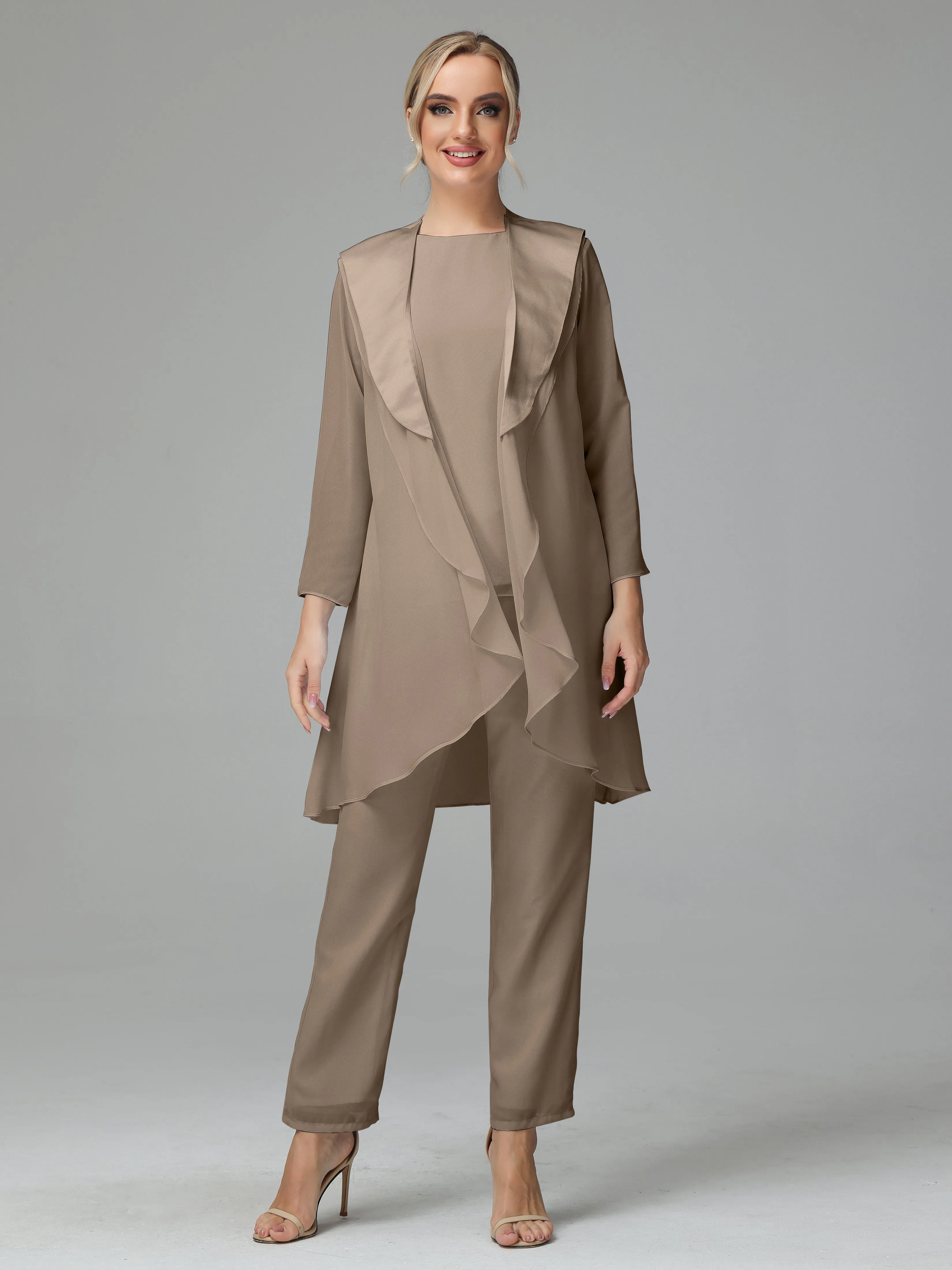 3 Pieces Chiffon Elegant Mother Of The Bride Dress Pants Suits