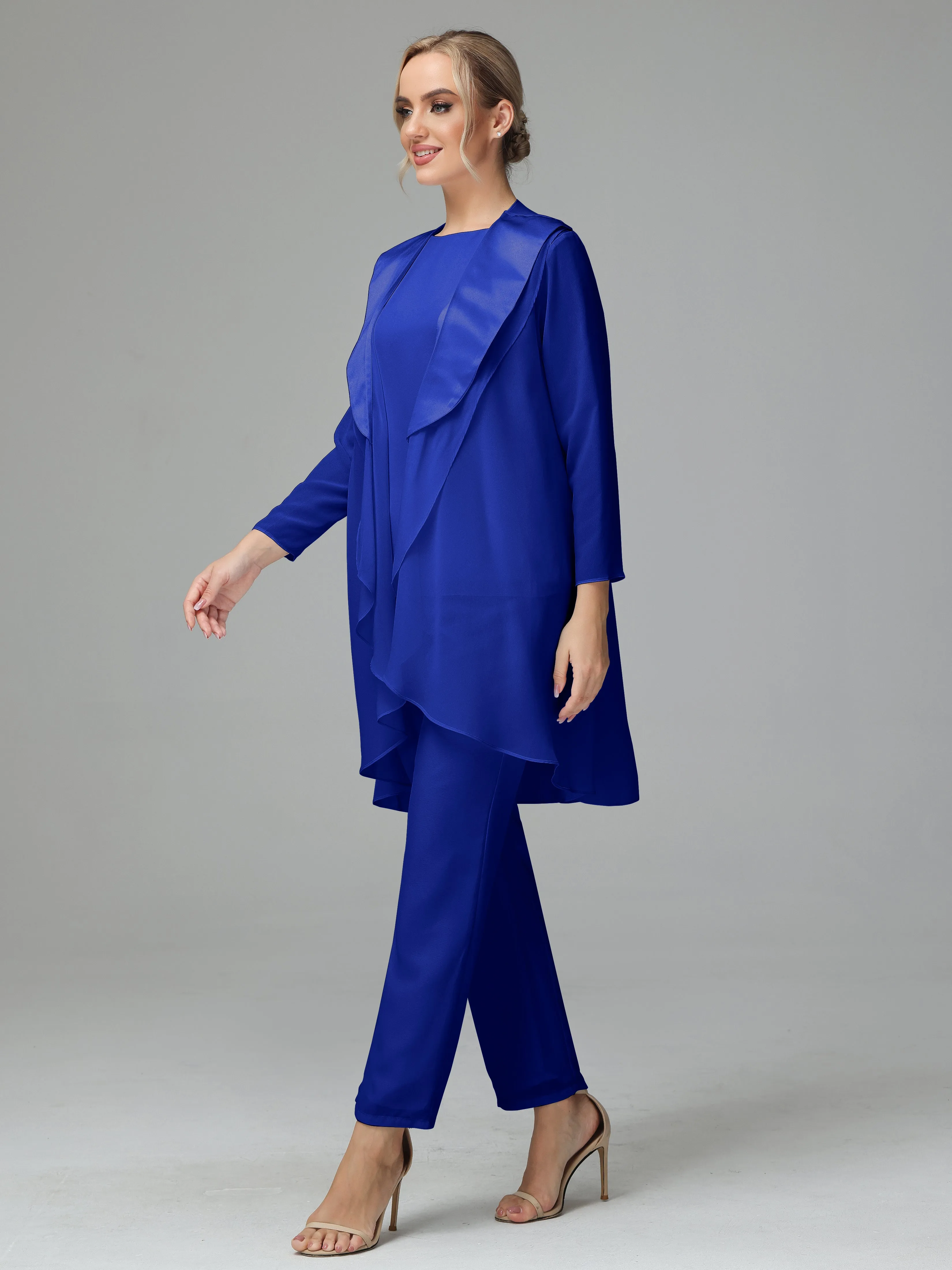 3 Pieces Chiffon Elegant Mother Of The Bride Dress Pants Suits