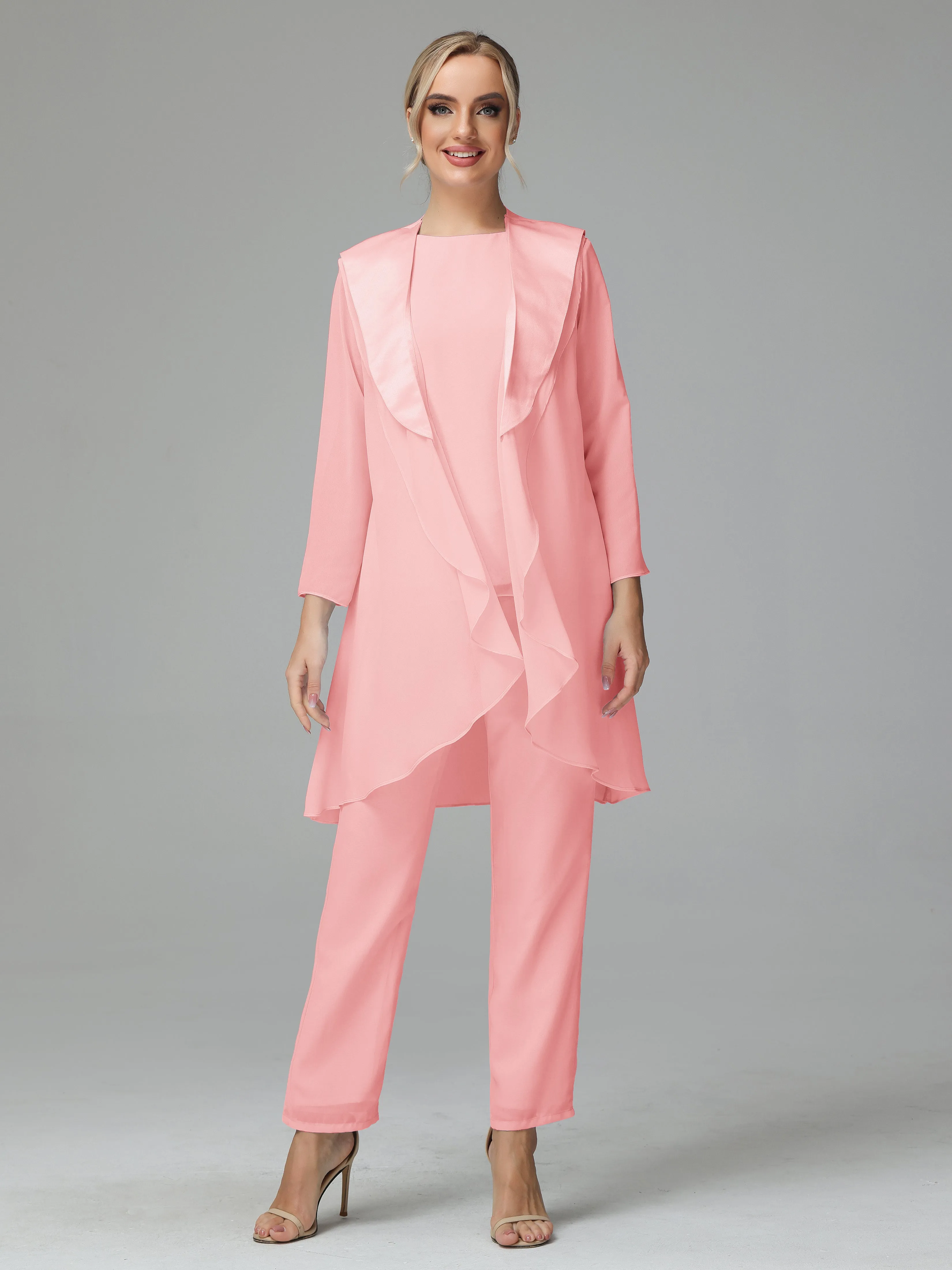 3 Pieces Chiffon Elegant Mother Of The Bride Dress Pants Suits