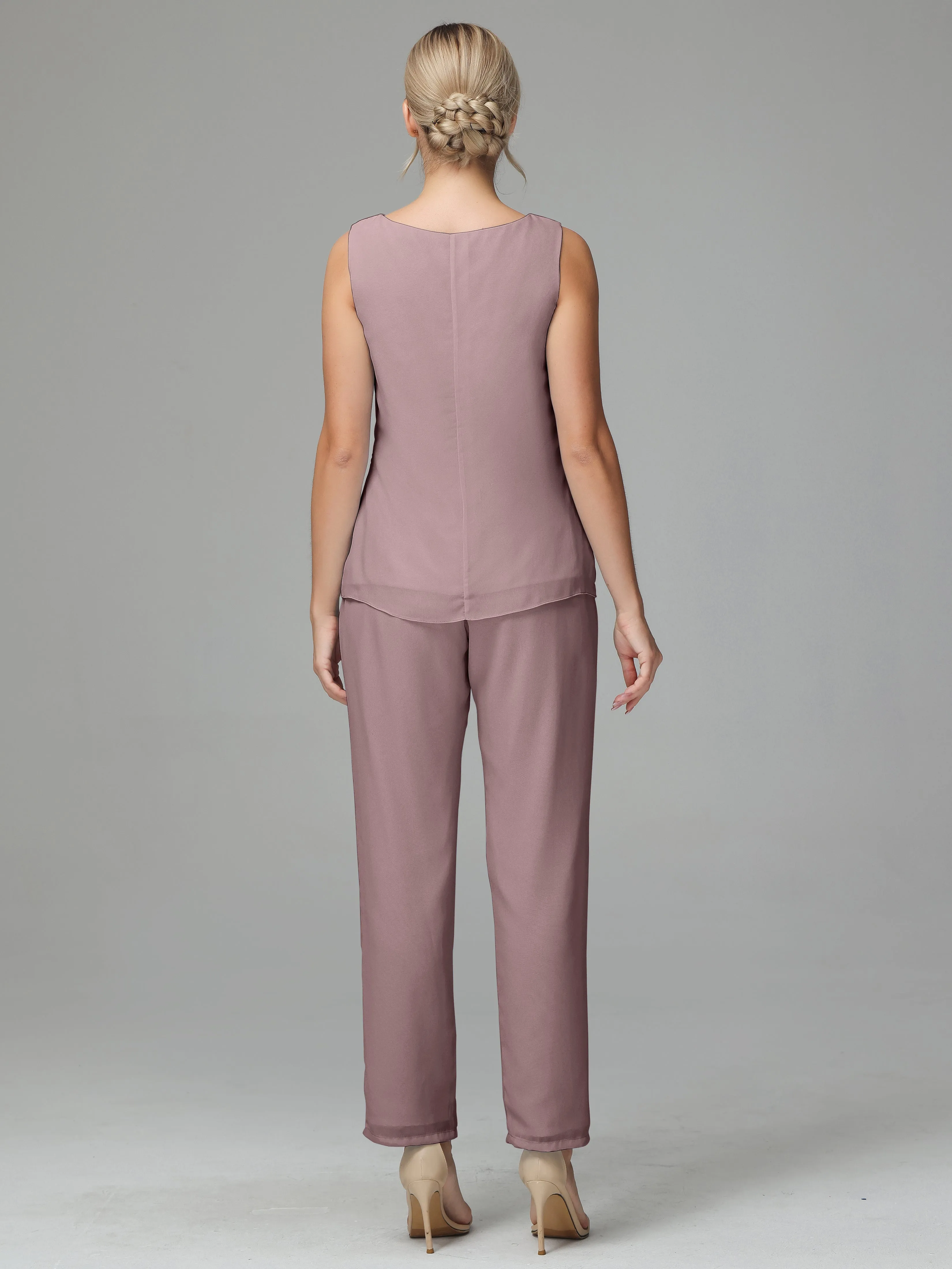3 Pieces Chiffon Elegant Mother Of The Bride Dress Pants Suits