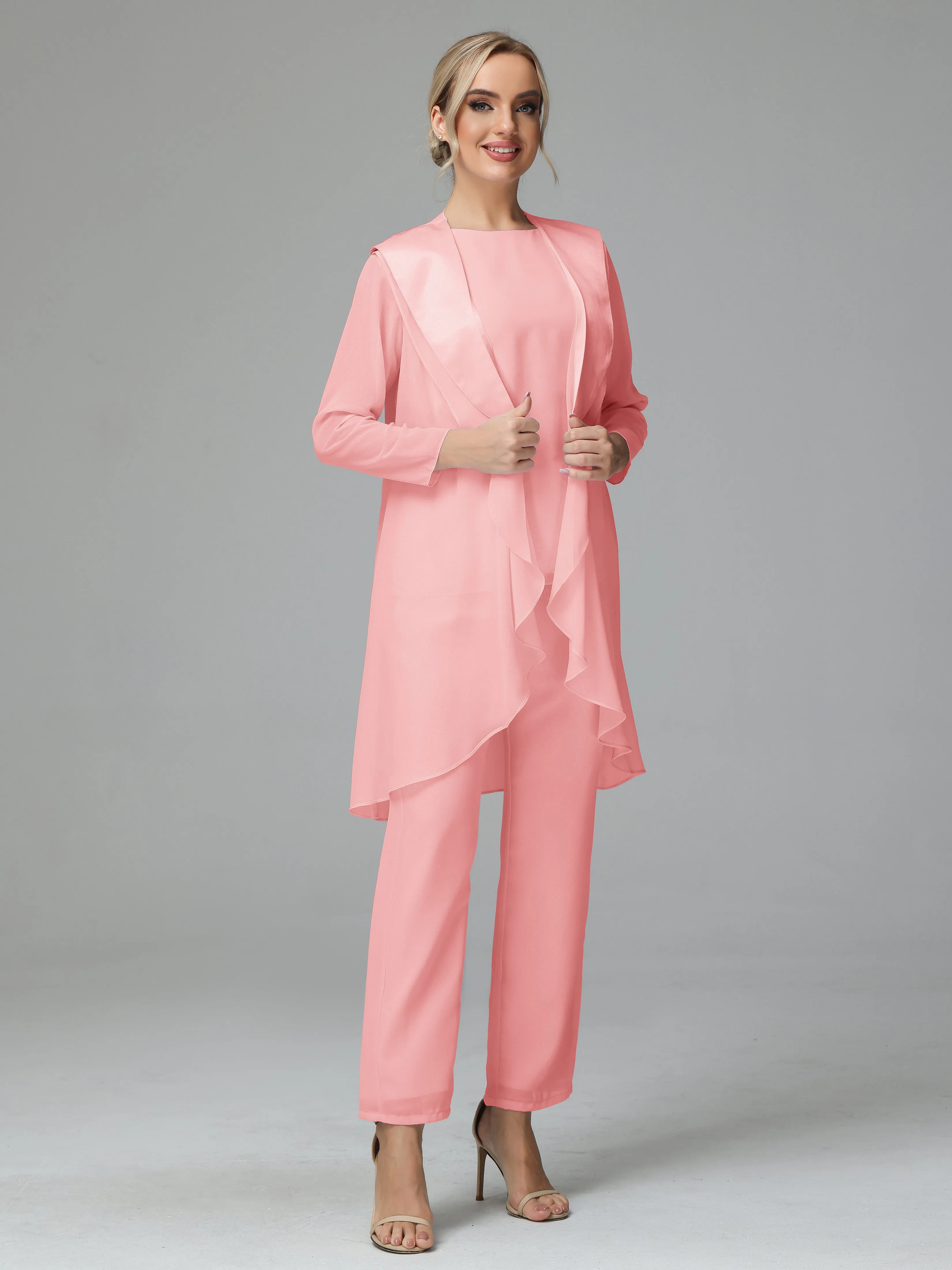 3 Pieces Chiffon Elegant Mother Of The Bride Dress Pants Suits