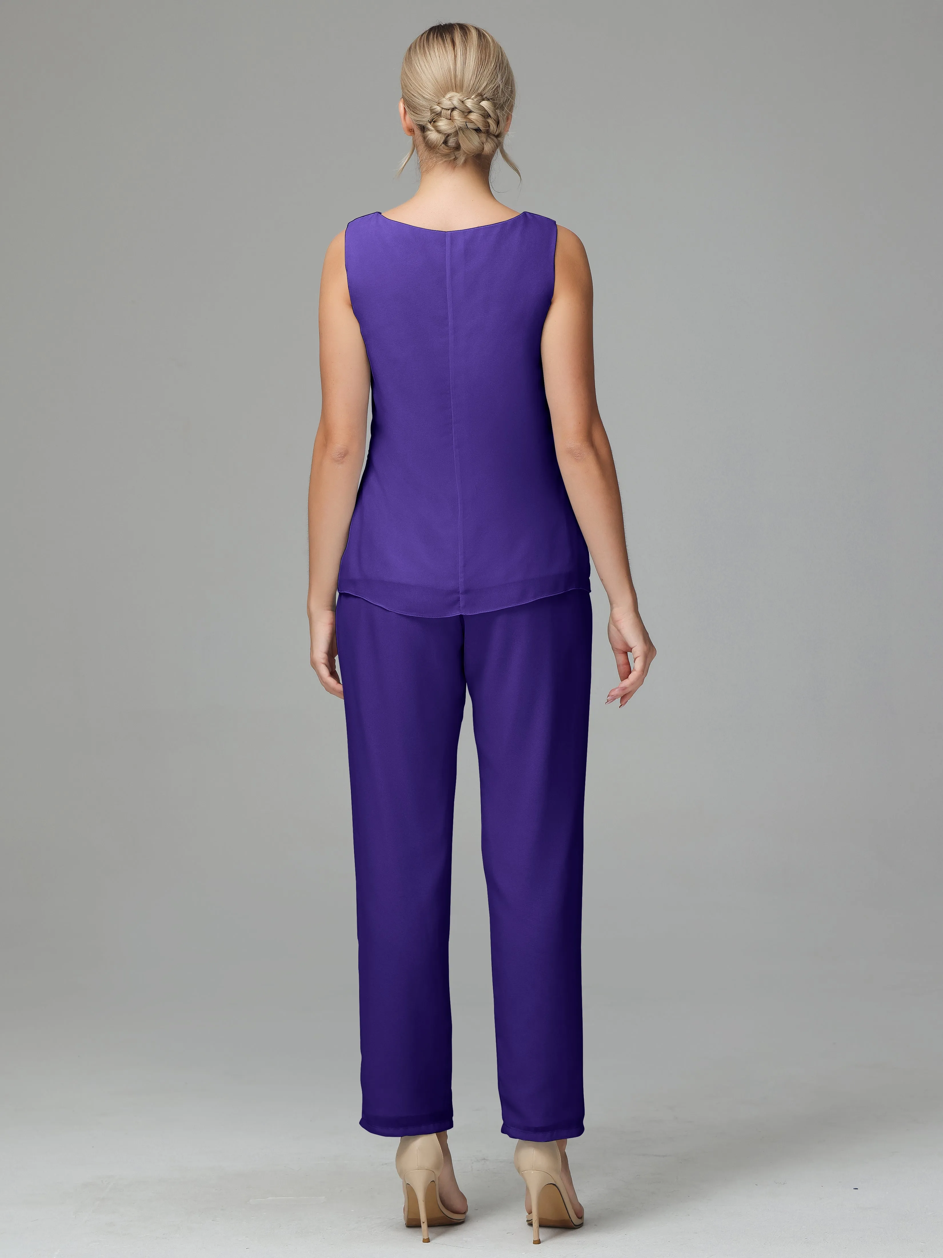 3 Pieces Chiffon Elegant Mother Of The Bride Dress Pants Suits