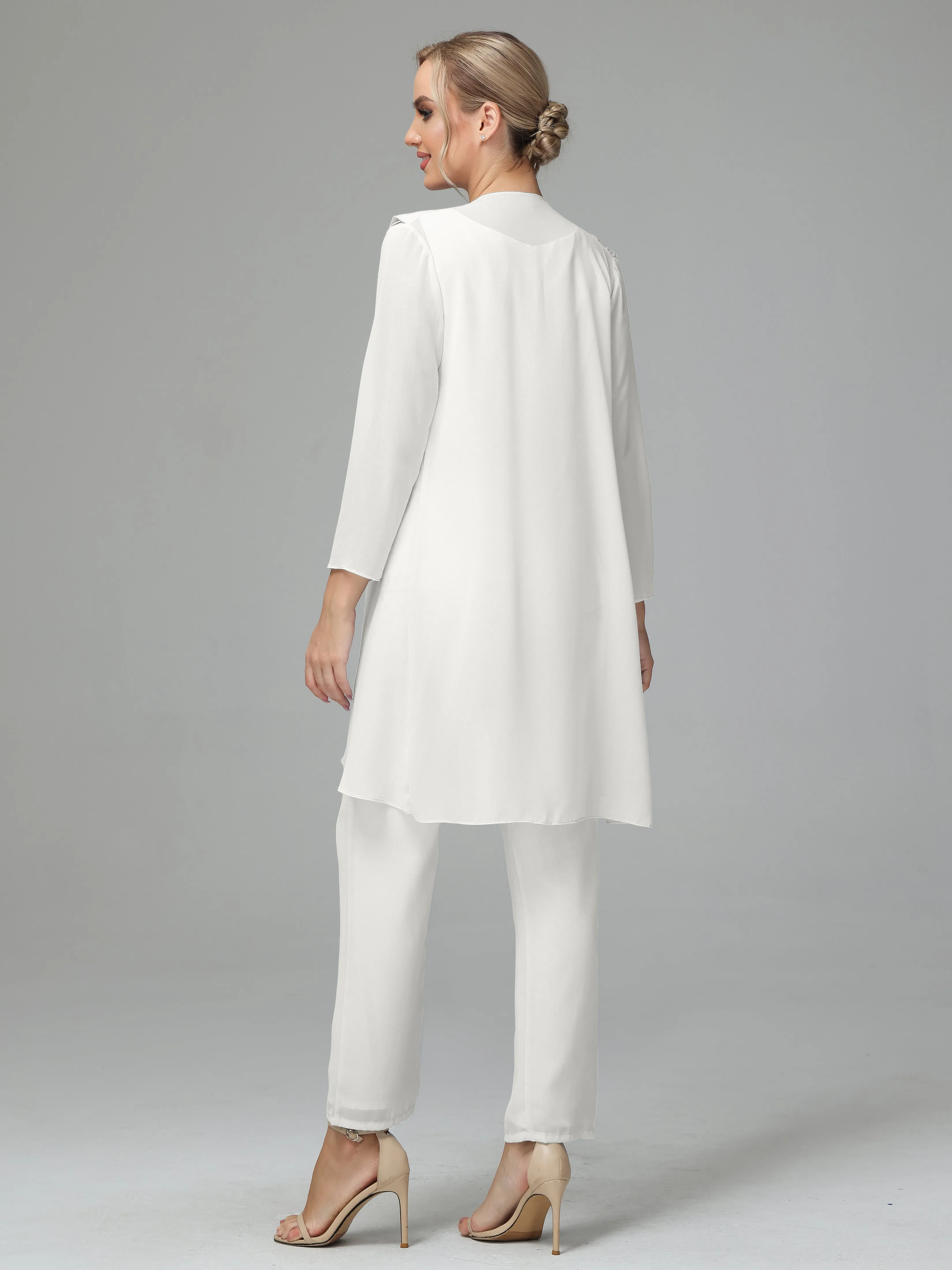 3 Pieces Chiffon Elegant Mother Of The Bride Dress Pants Suits