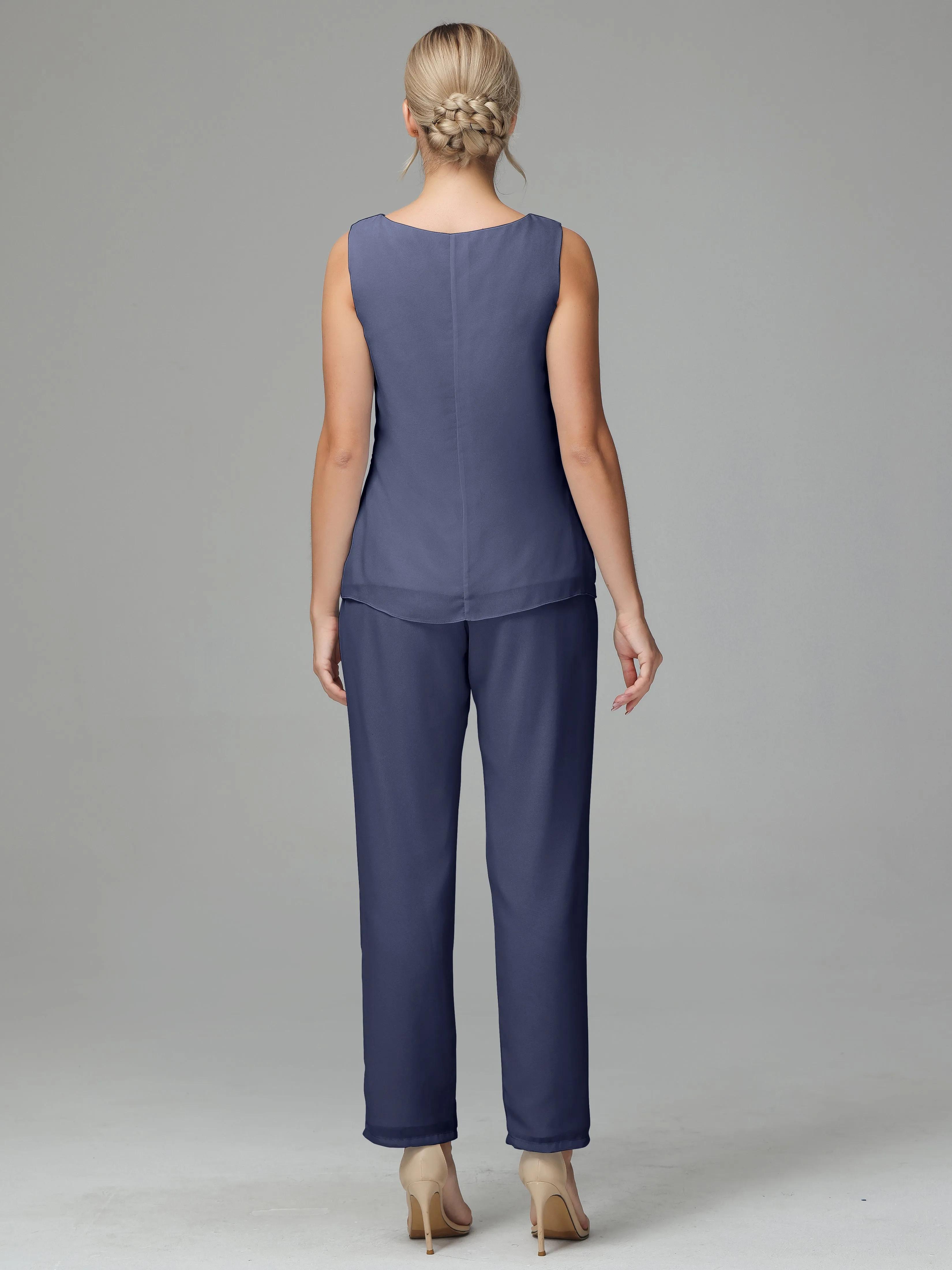 3 Pieces Chiffon Elegant Mother Of The Bride Dress Pants Suits