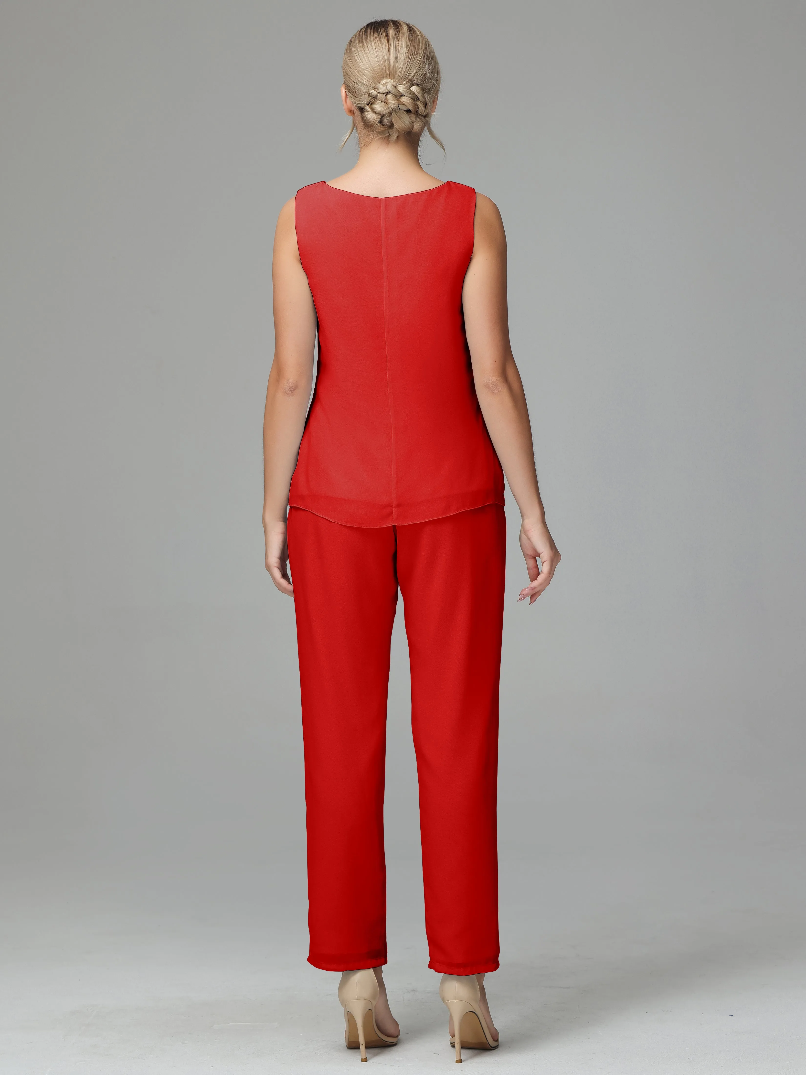 3 Pieces Chiffon Elegant Mother Of The Bride Dress Pants Suits