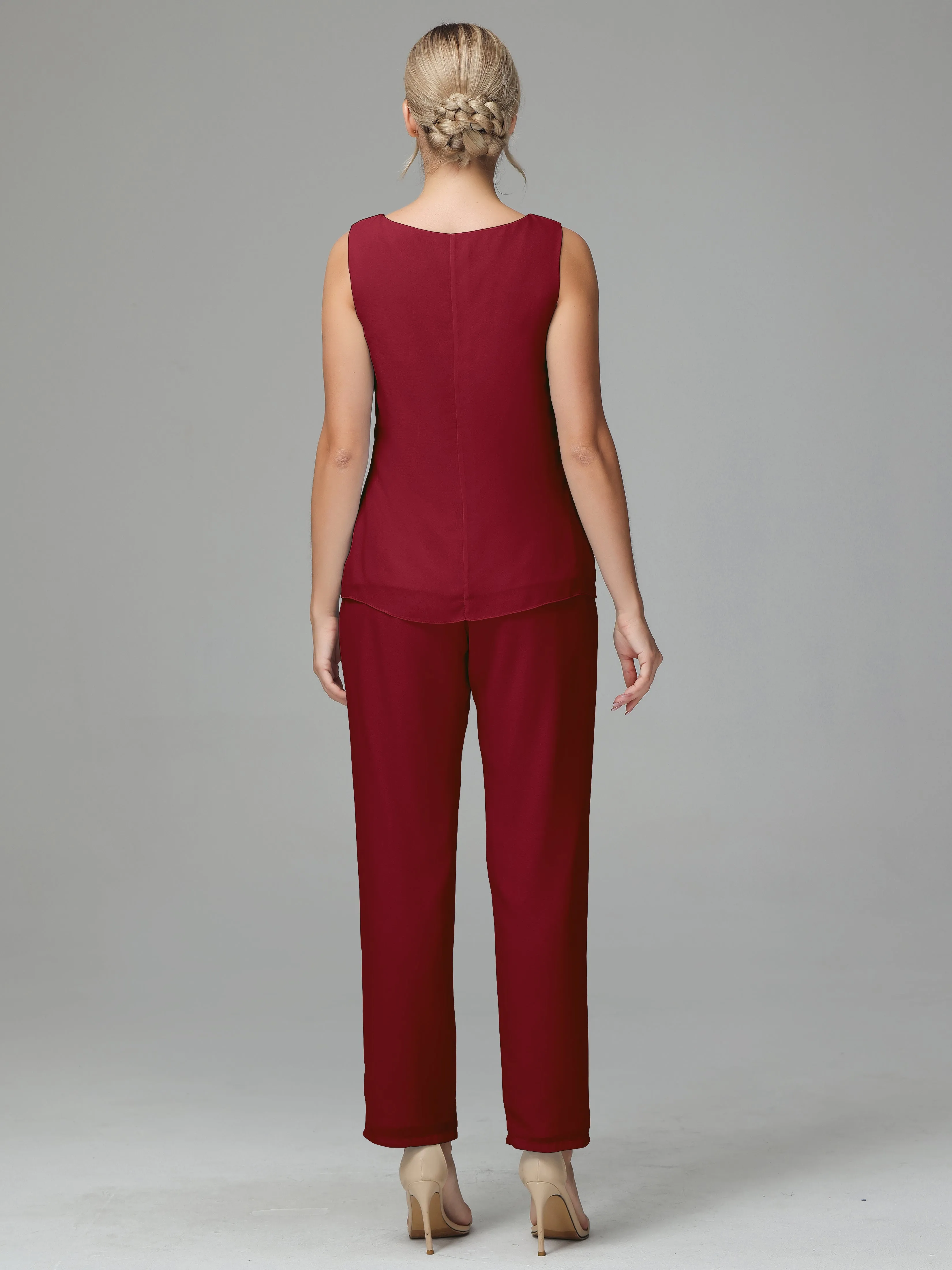 3 Pieces Chiffon Elegant Mother Of The Bride Dress Pants Suits