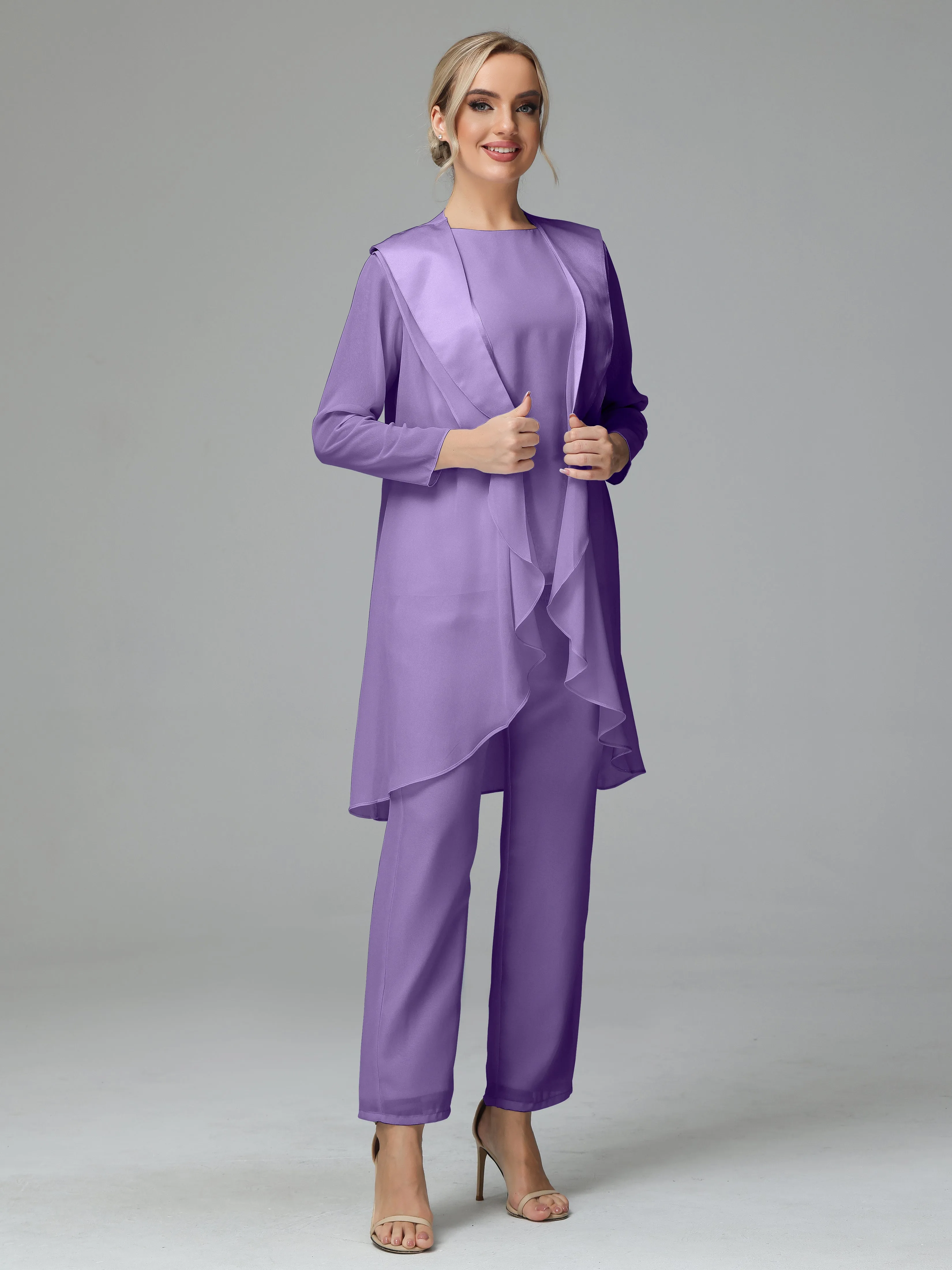 3 Pieces Chiffon Elegant Mother Of The Bride Dress Pants Suits