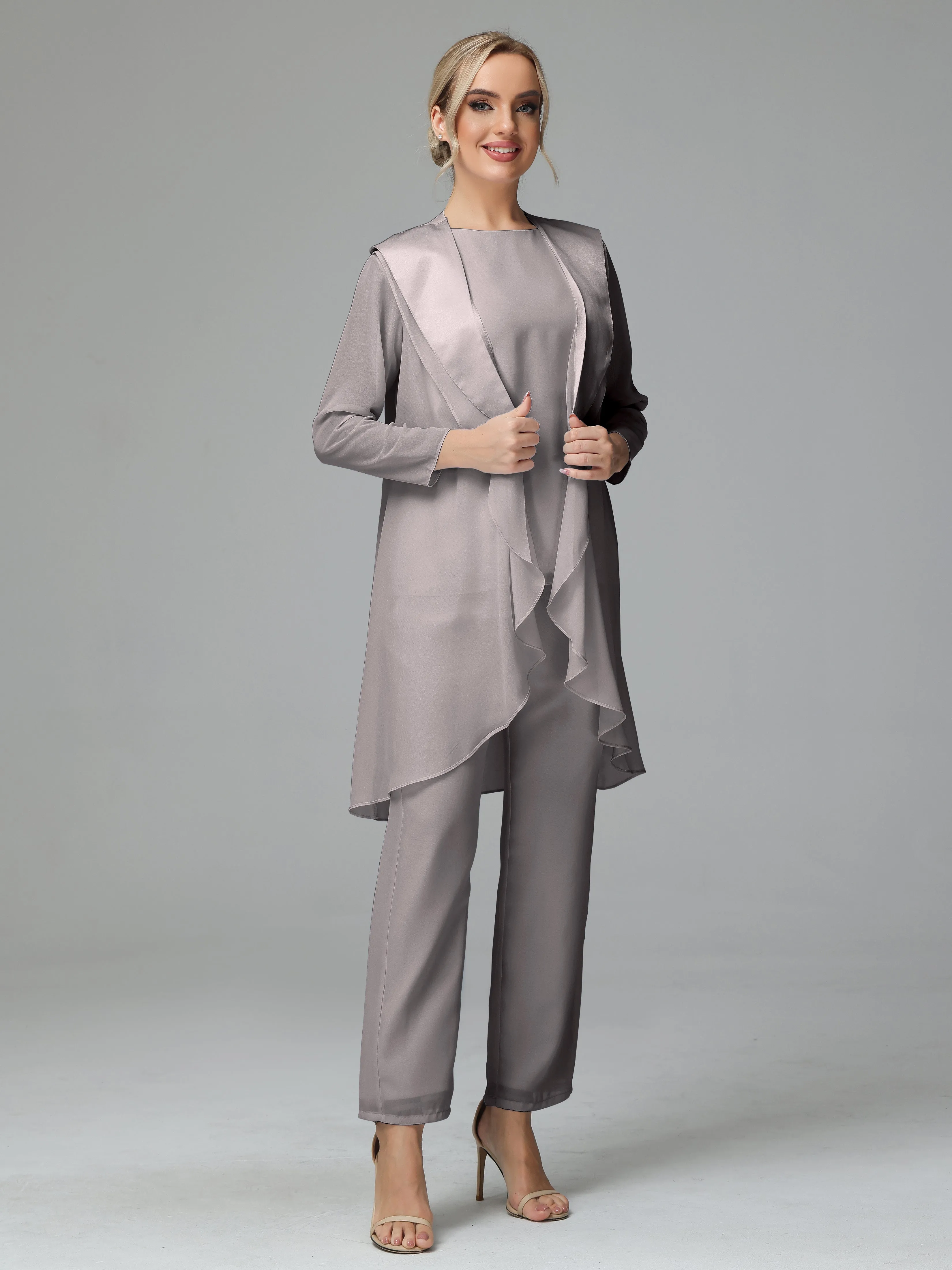 3 Pieces Chiffon Elegant Mother Of The Bride Dress Pants Suits