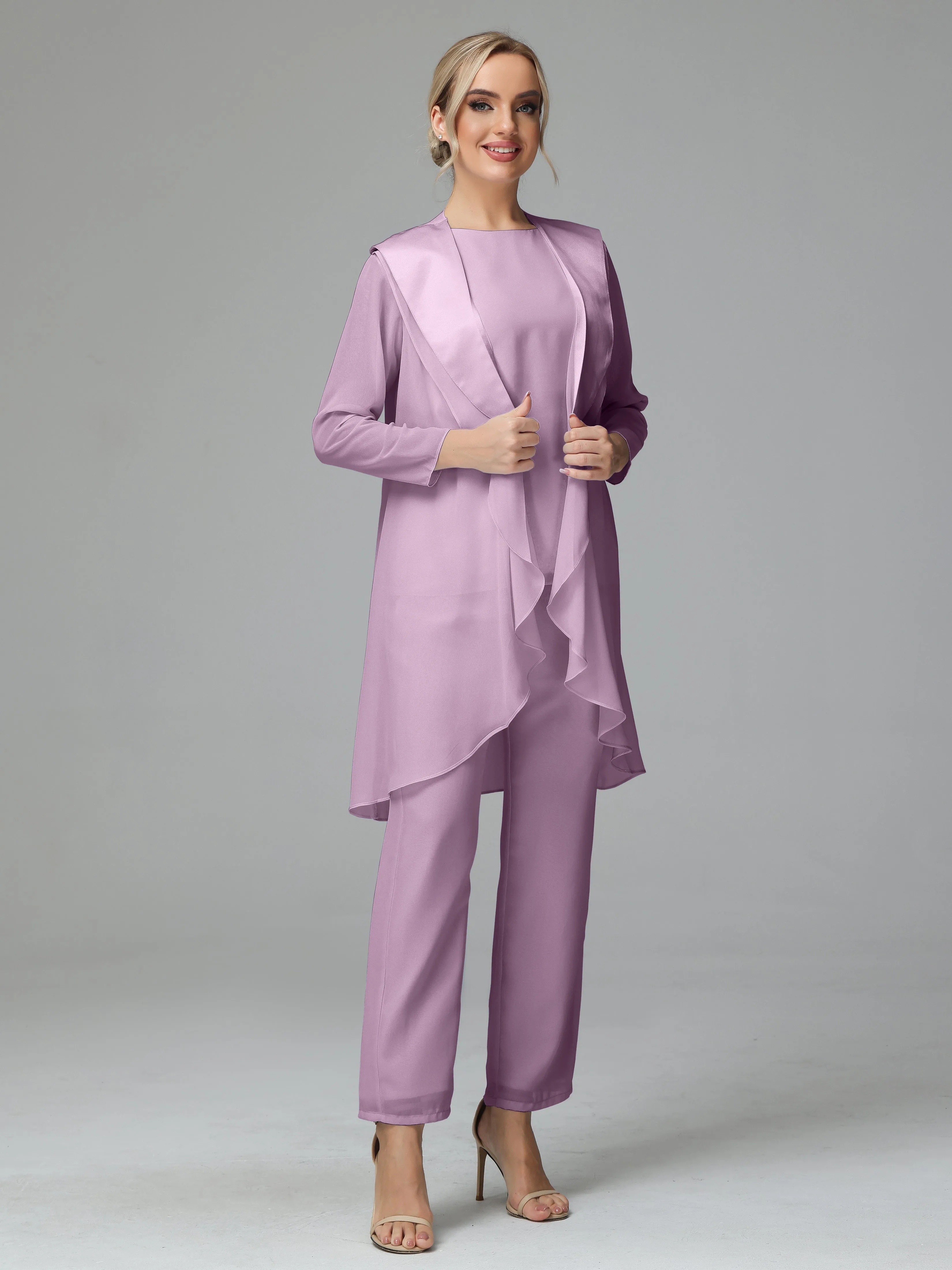 3 Pieces Chiffon Elegant Mother Of The Bride Dress Pants Suits
