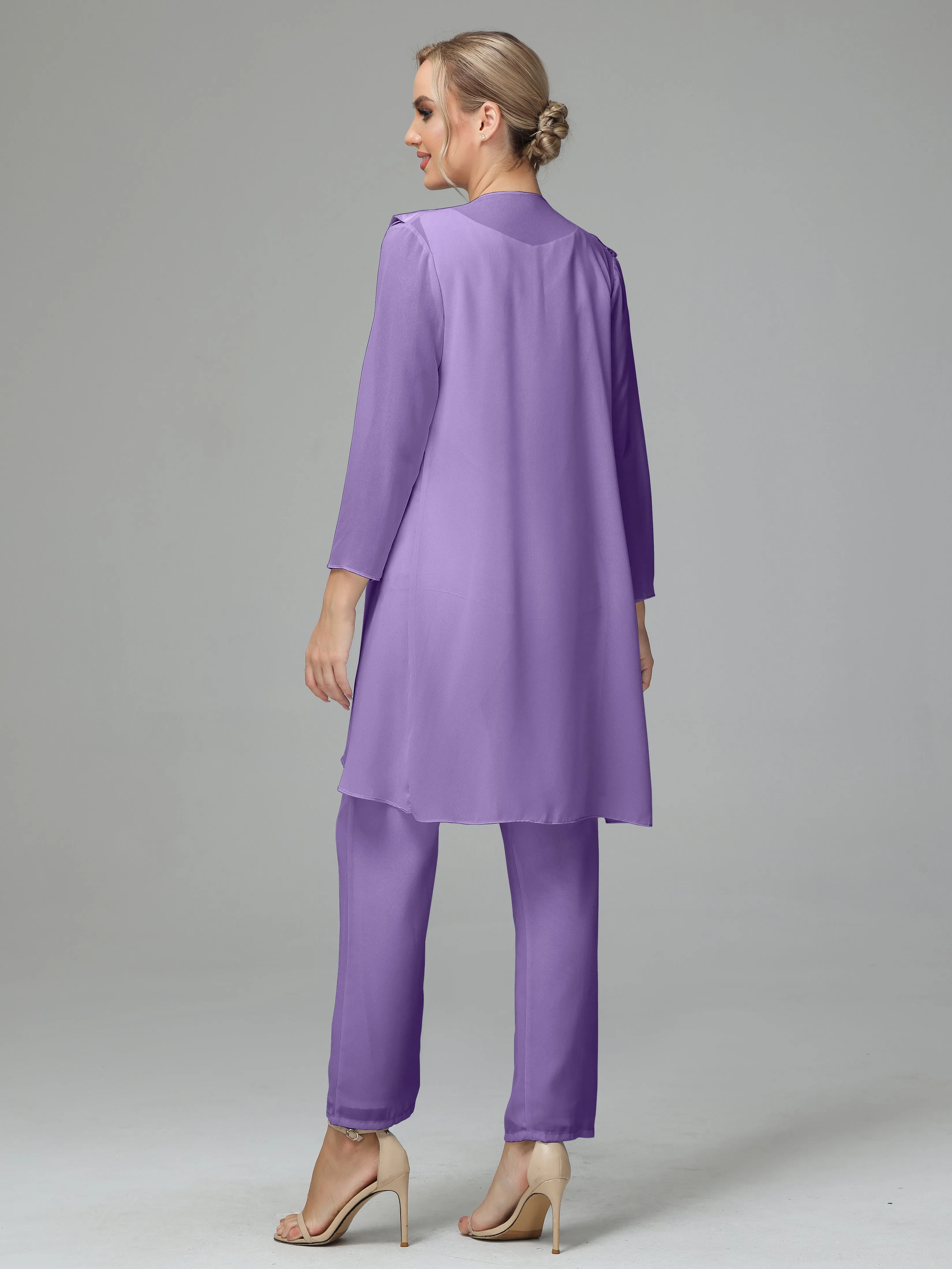 3 Pieces Chiffon Elegant Mother Of The Bride Dress Pants Suits