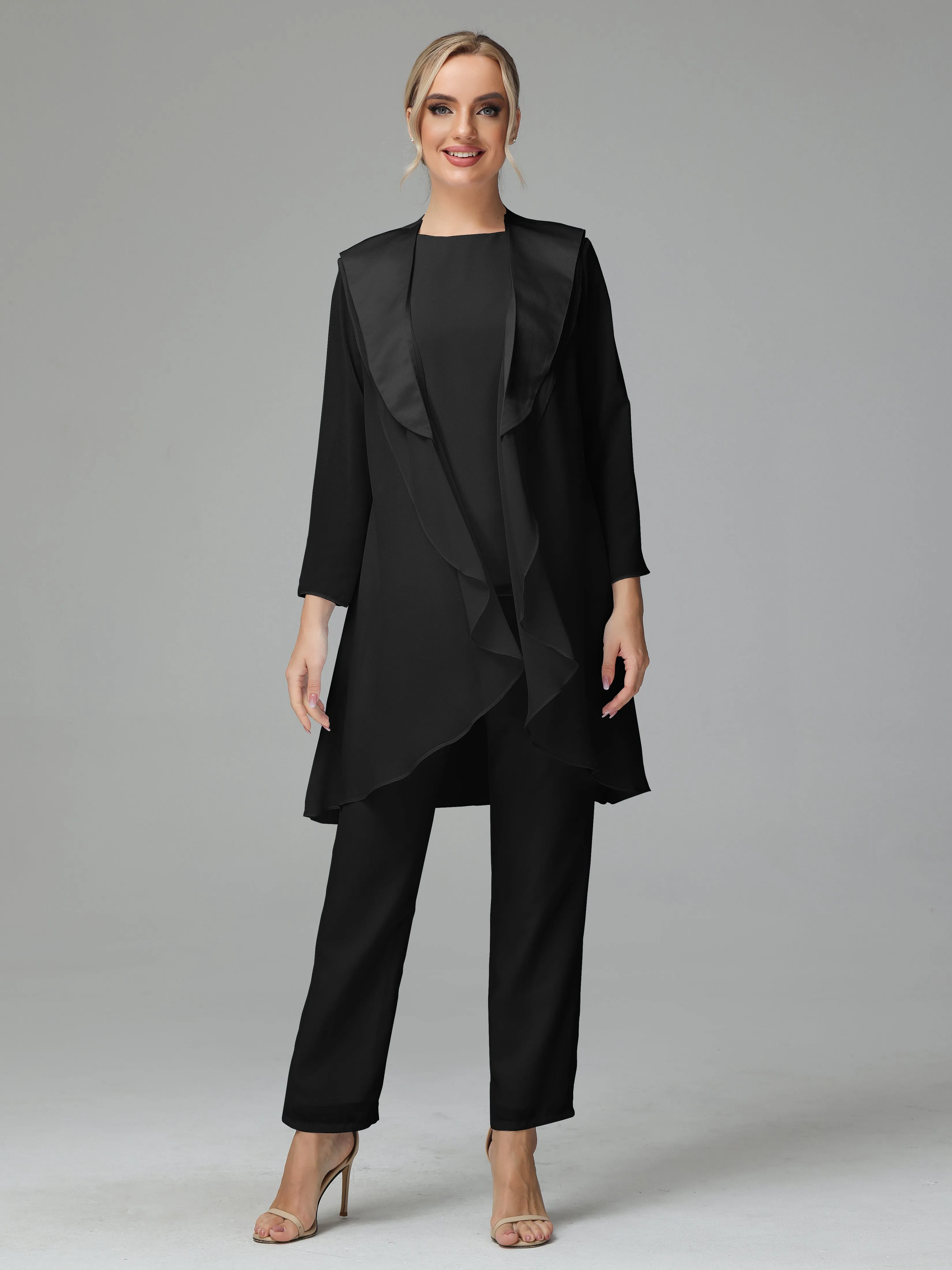 3 Pieces Chiffon Elegant Mother Of The Bride Dress Pants Suits