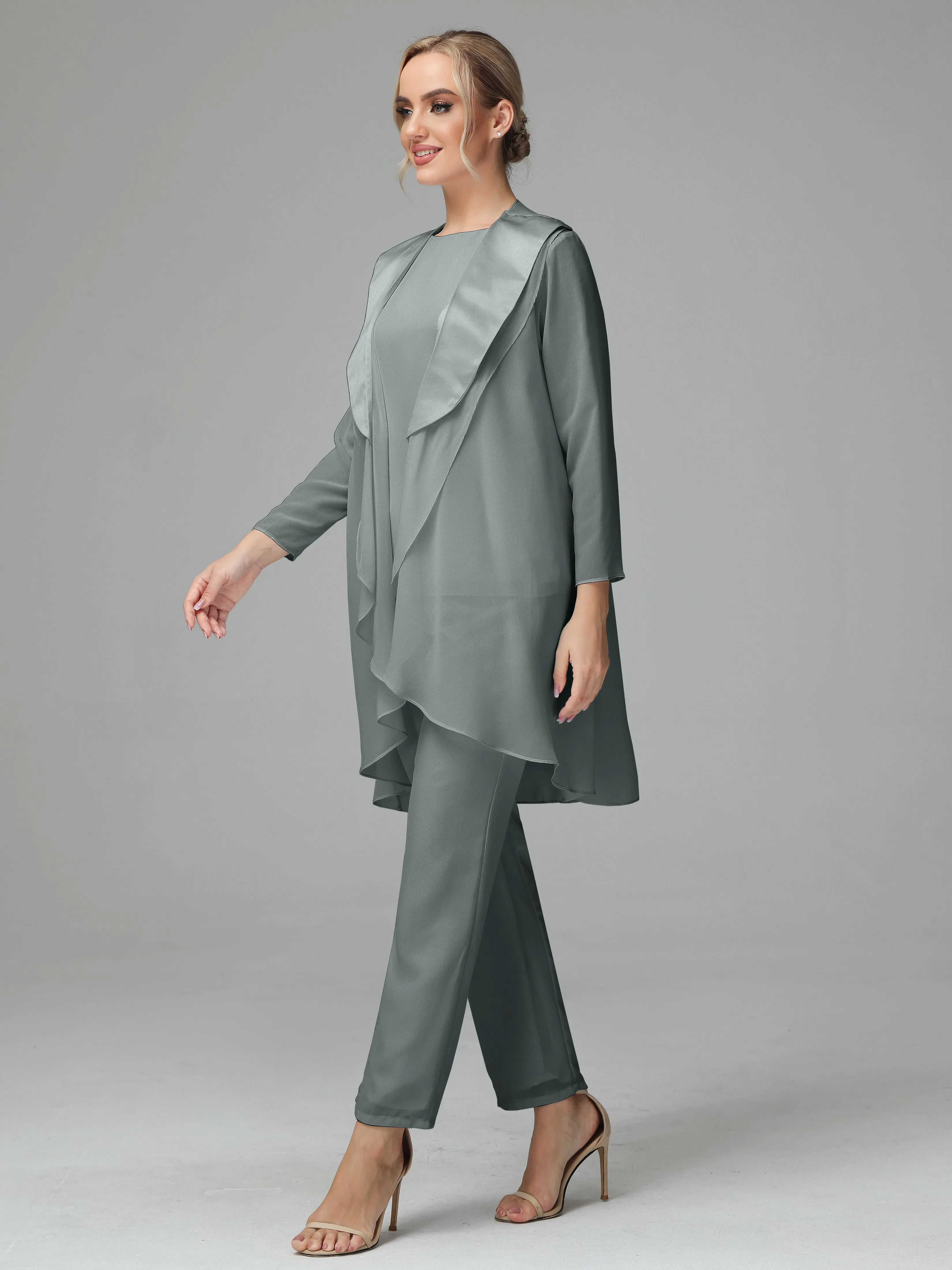 3 Pieces Chiffon Elegant Mother Of The Bride Dress Pants Suits