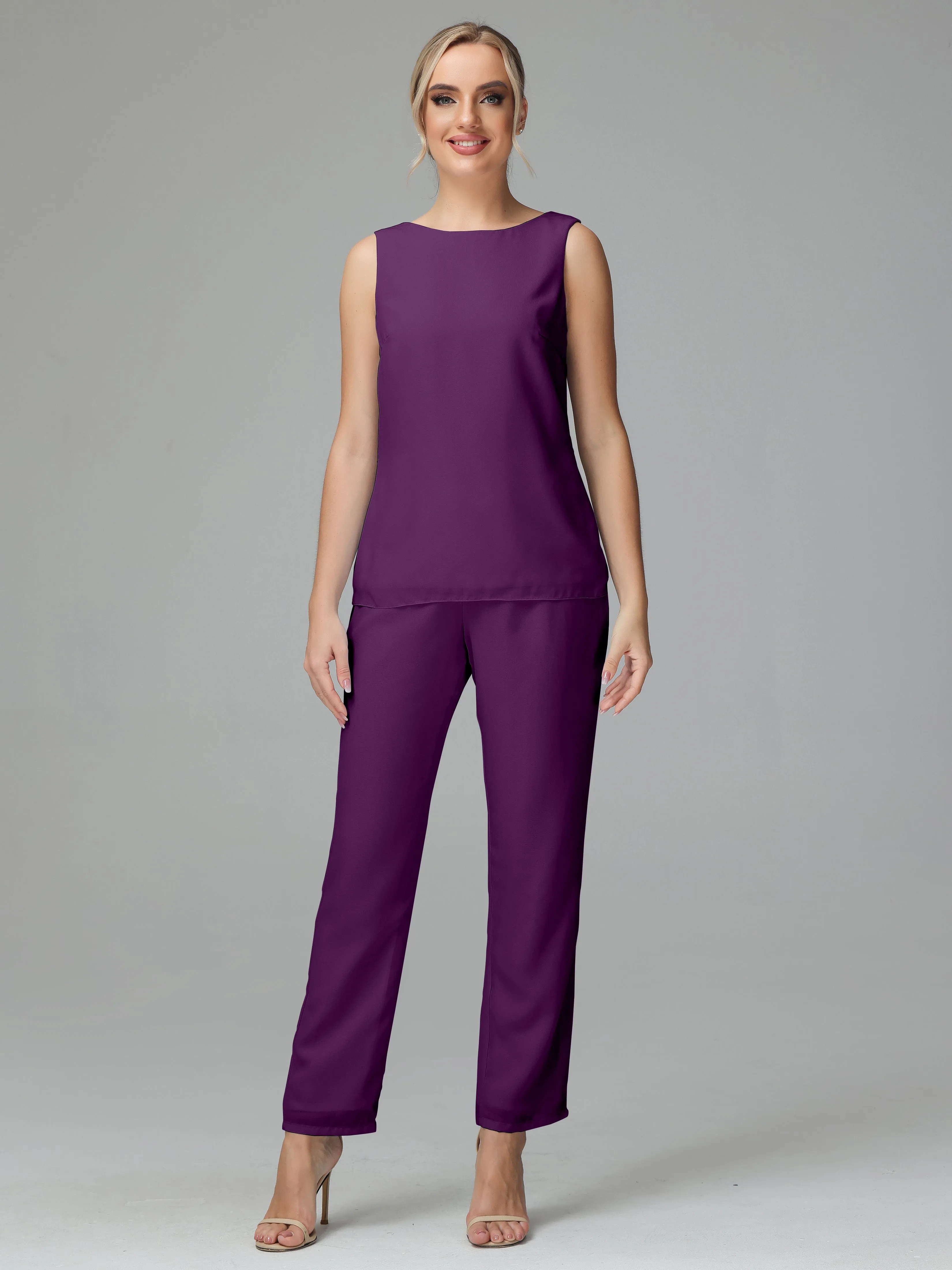 3 Pieces Chiffon Elegant Mother Of The Bride Dress Pants Suits