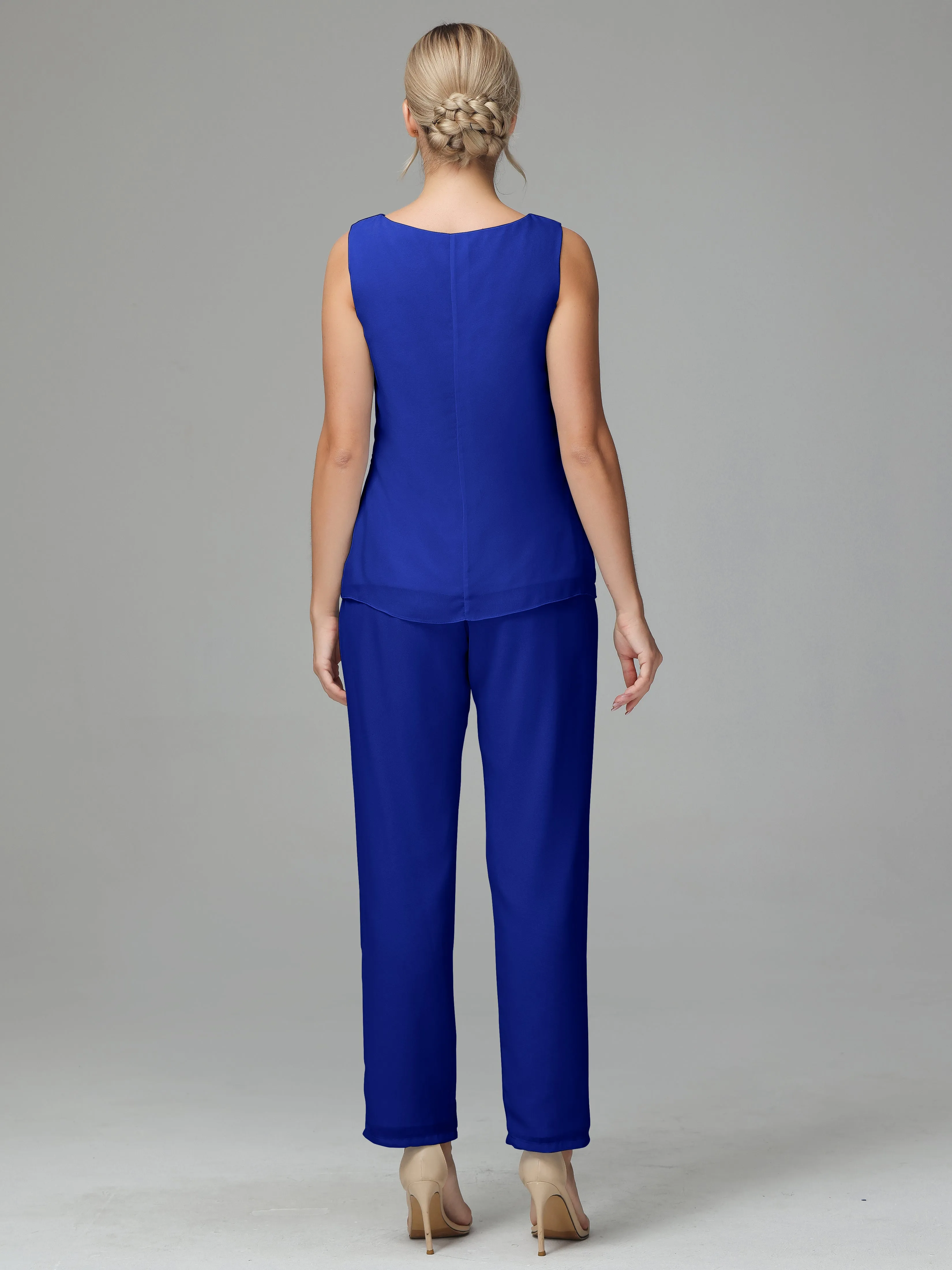 3 Pieces Chiffon Elegant Mother Of The Bride Dress Pants Suits