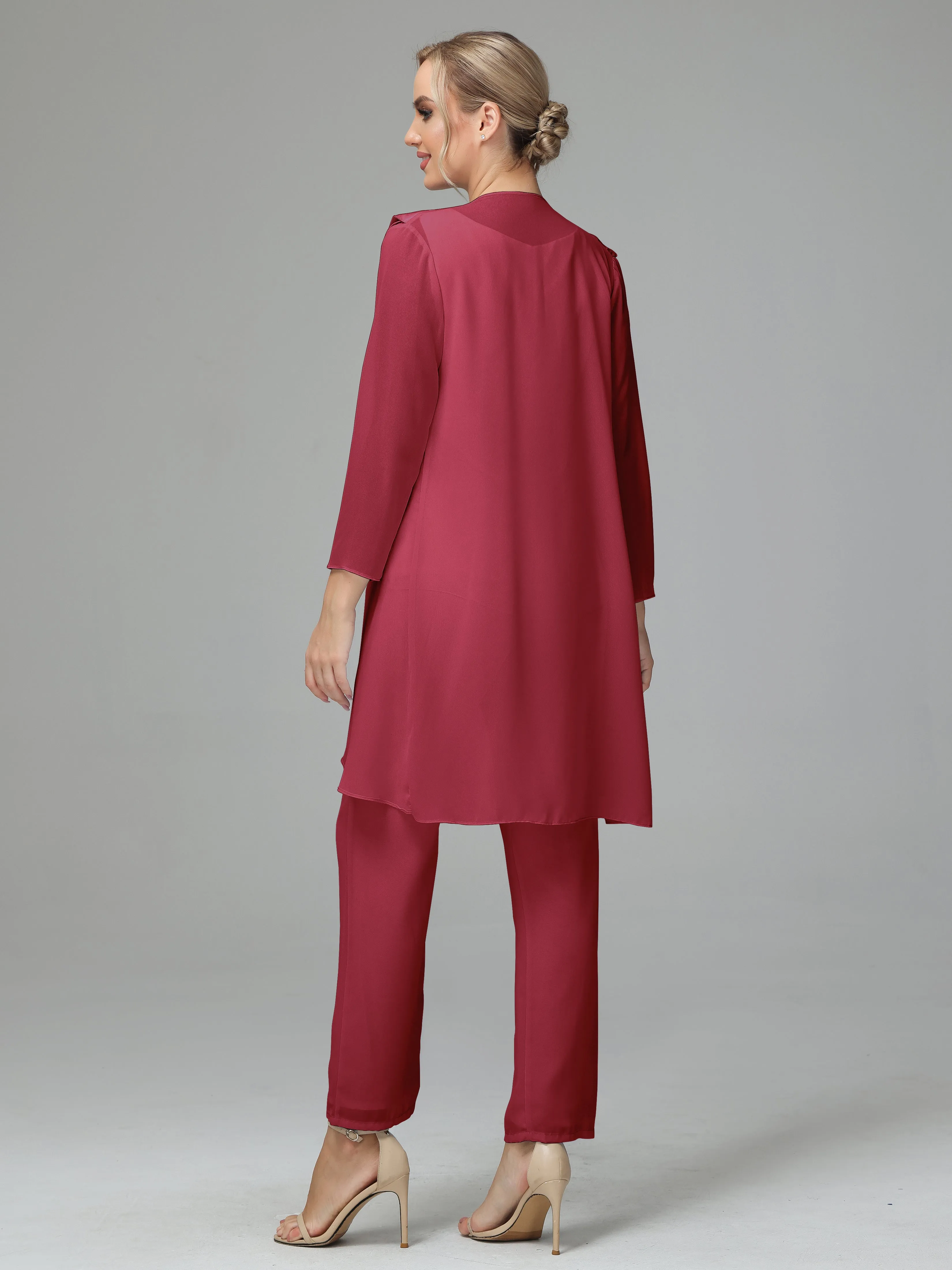 3 Pieces Chiffon Elegant Mother Of The Bride Dress Pants Suits