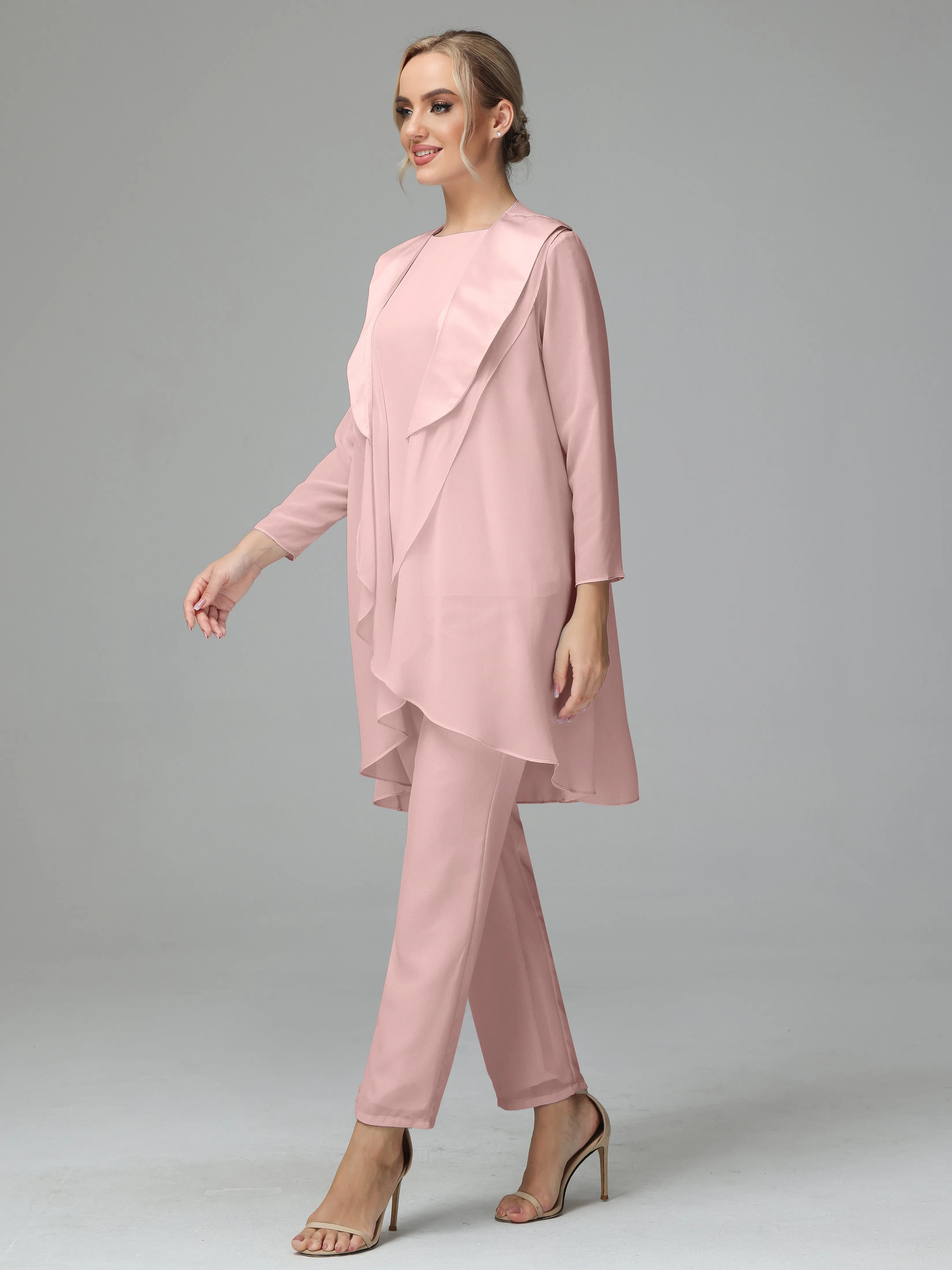 3 Pieces Chiffon Elegant Mother Of The Bride Dress Pants Suits