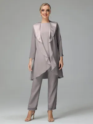 3 Pieces Chiffon Elegant Mother Of The Bride Dress Pants Suits