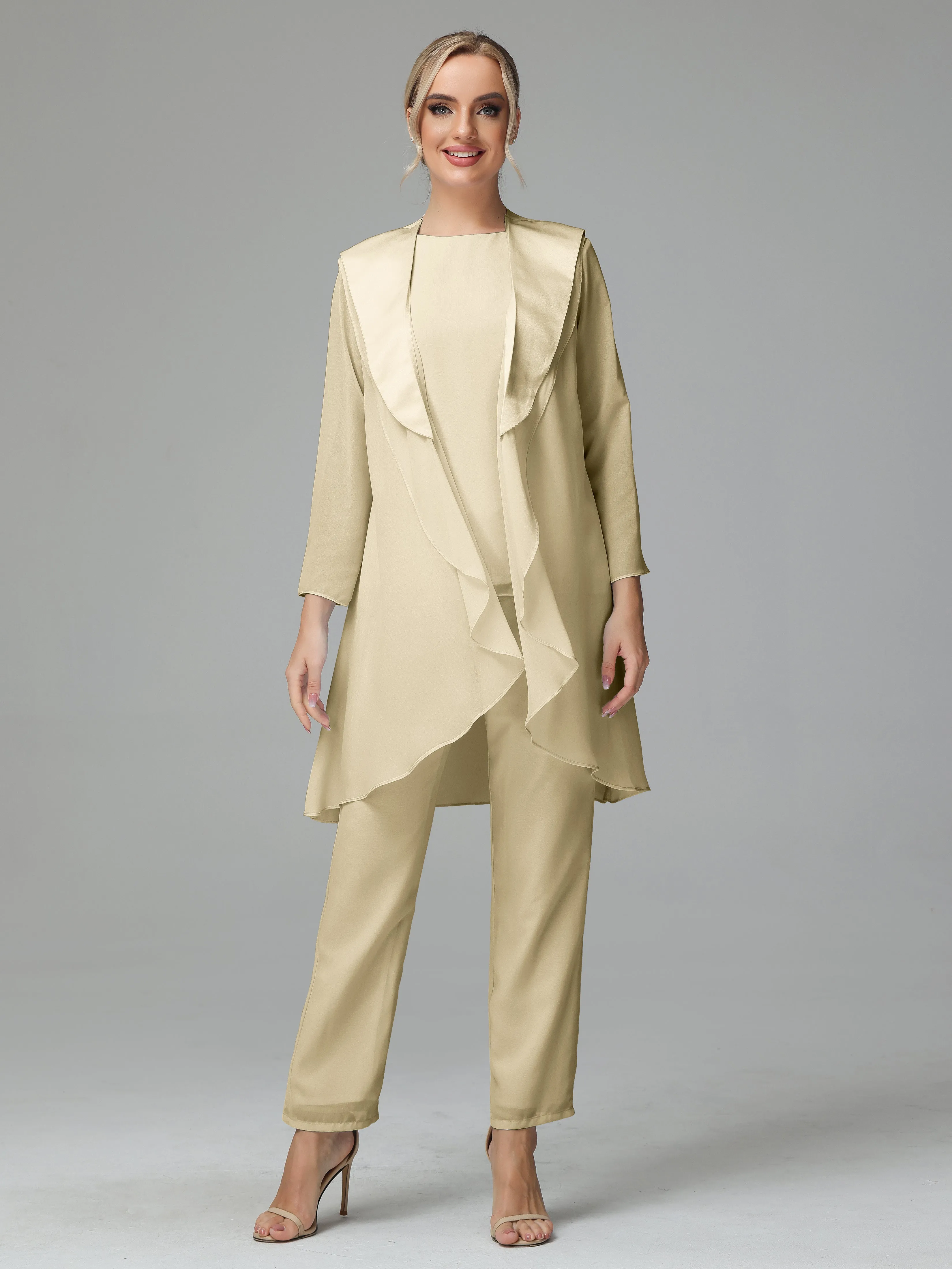 3 Pieces Chiffon Elegant Mother Of The Bride Dress Pants Suits