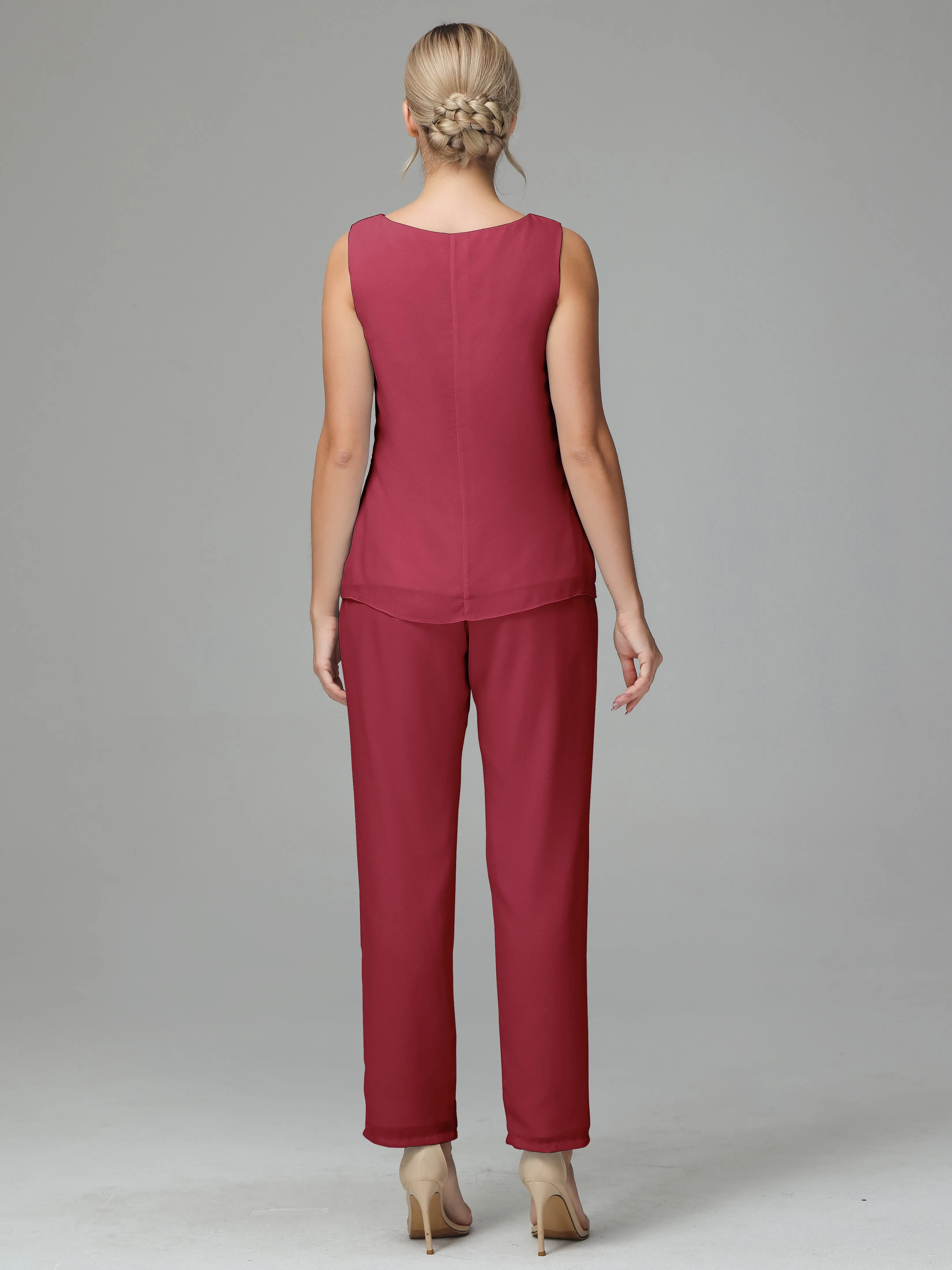 3 Pieces Chiffon Elegant Mother Of The Bride Dress Pants Suits