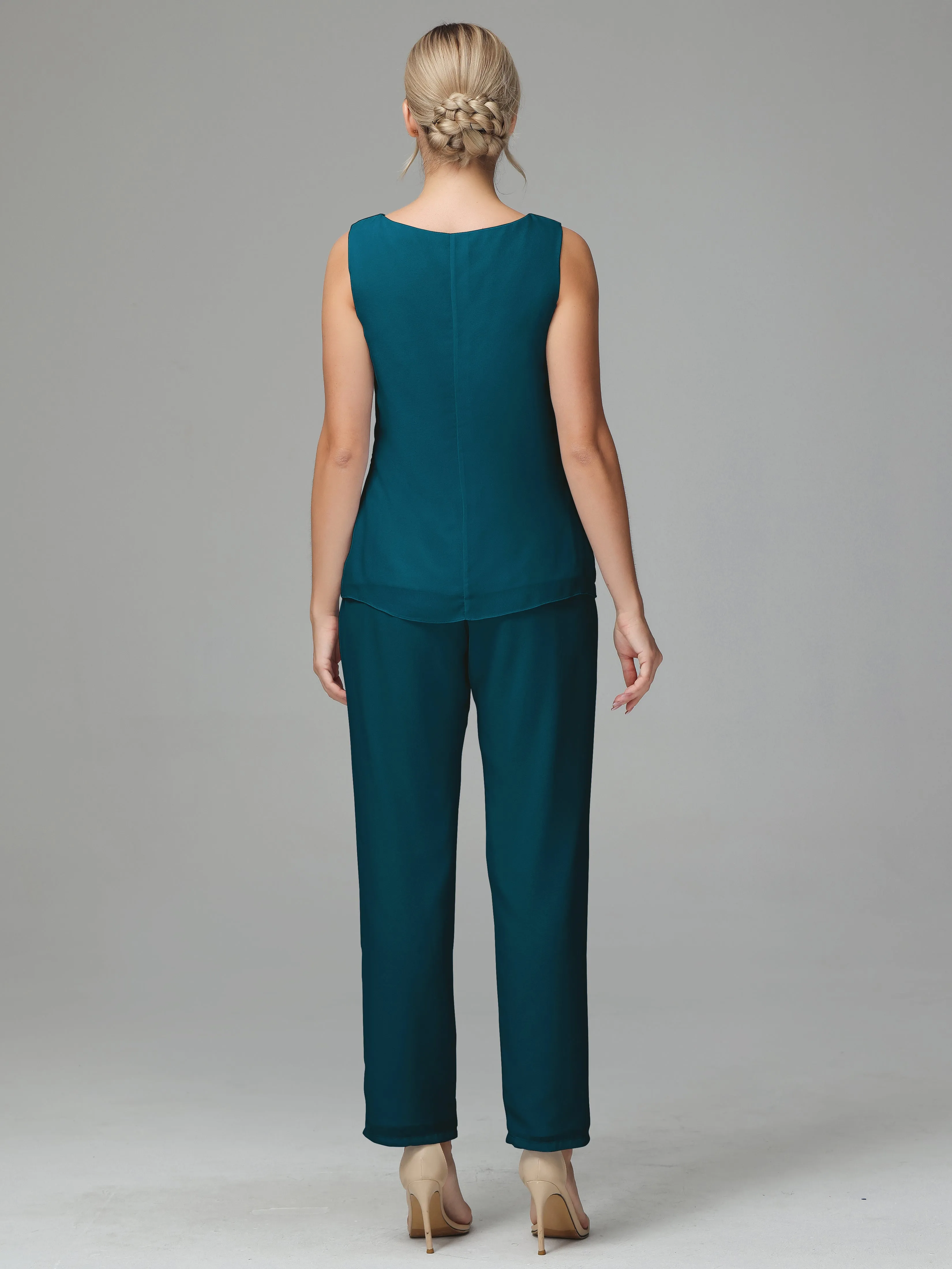 3 Pieces Chiffon Elegant Mother Of The Bride Dress Pants Suits