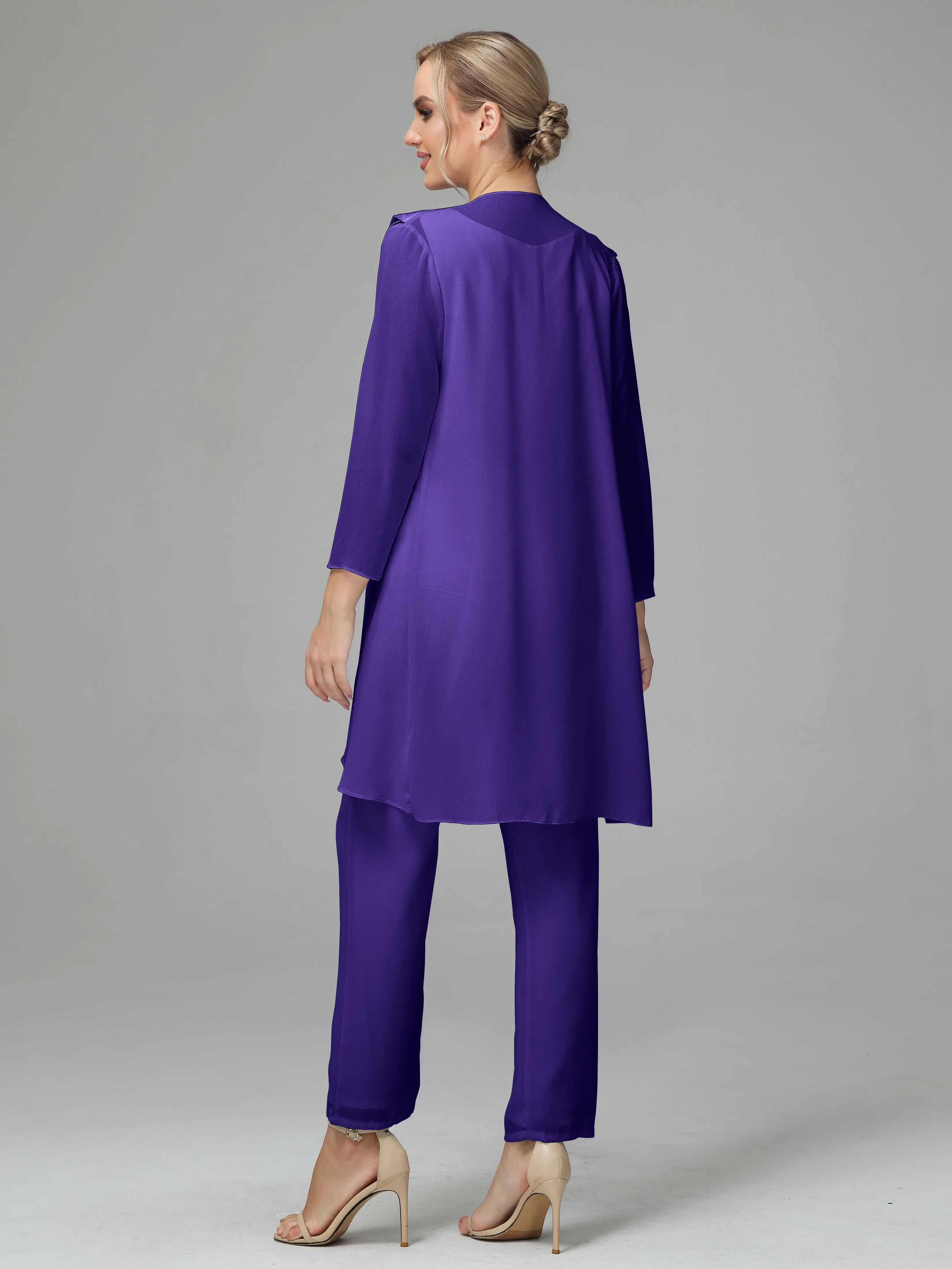 3 Pieces Chiffon Elegant Mother Of The Bride Dress Pants Suits