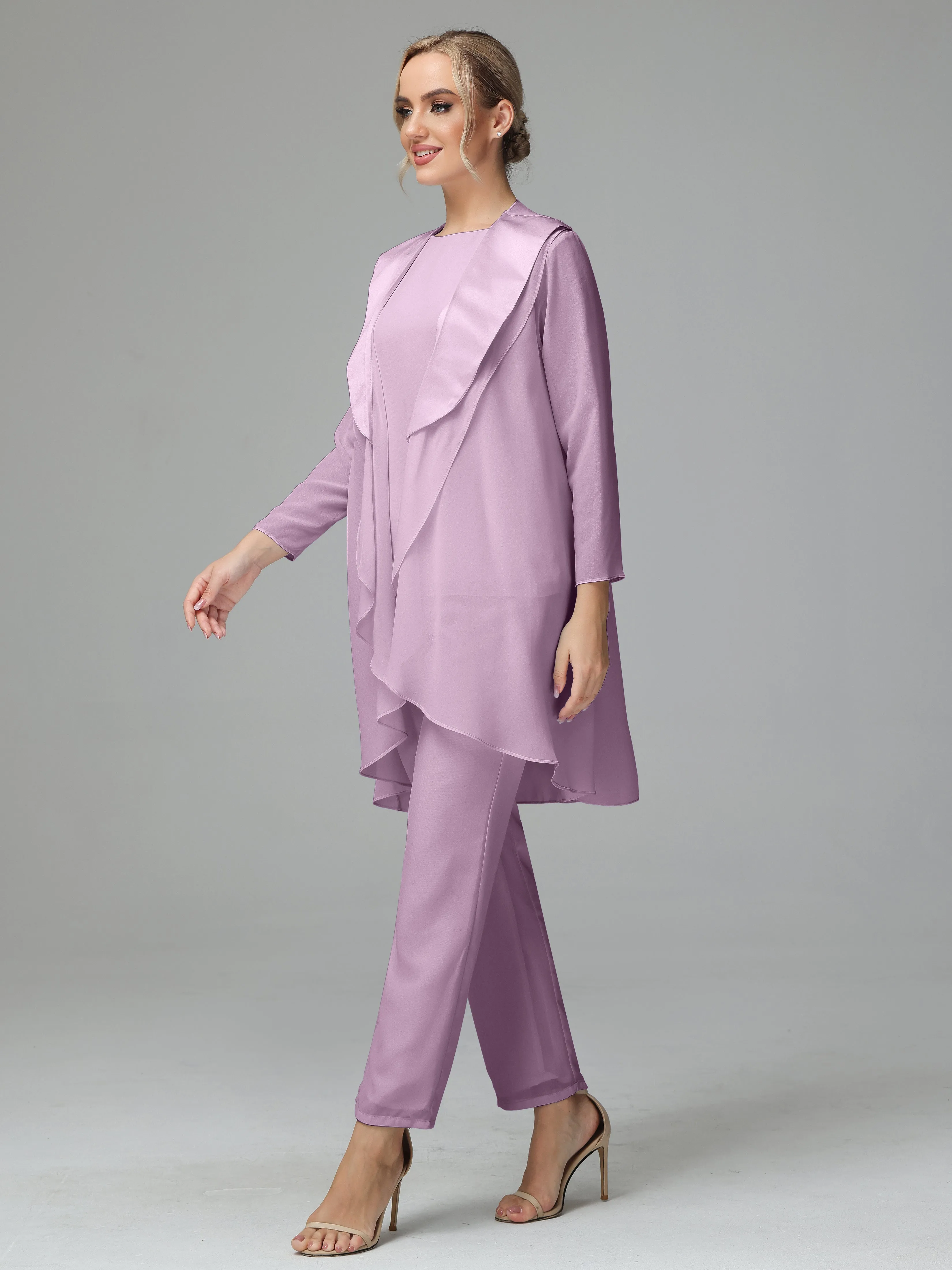 3 Pieces Chiffon Elegant Mother Of The Bride Dress Pants Suits