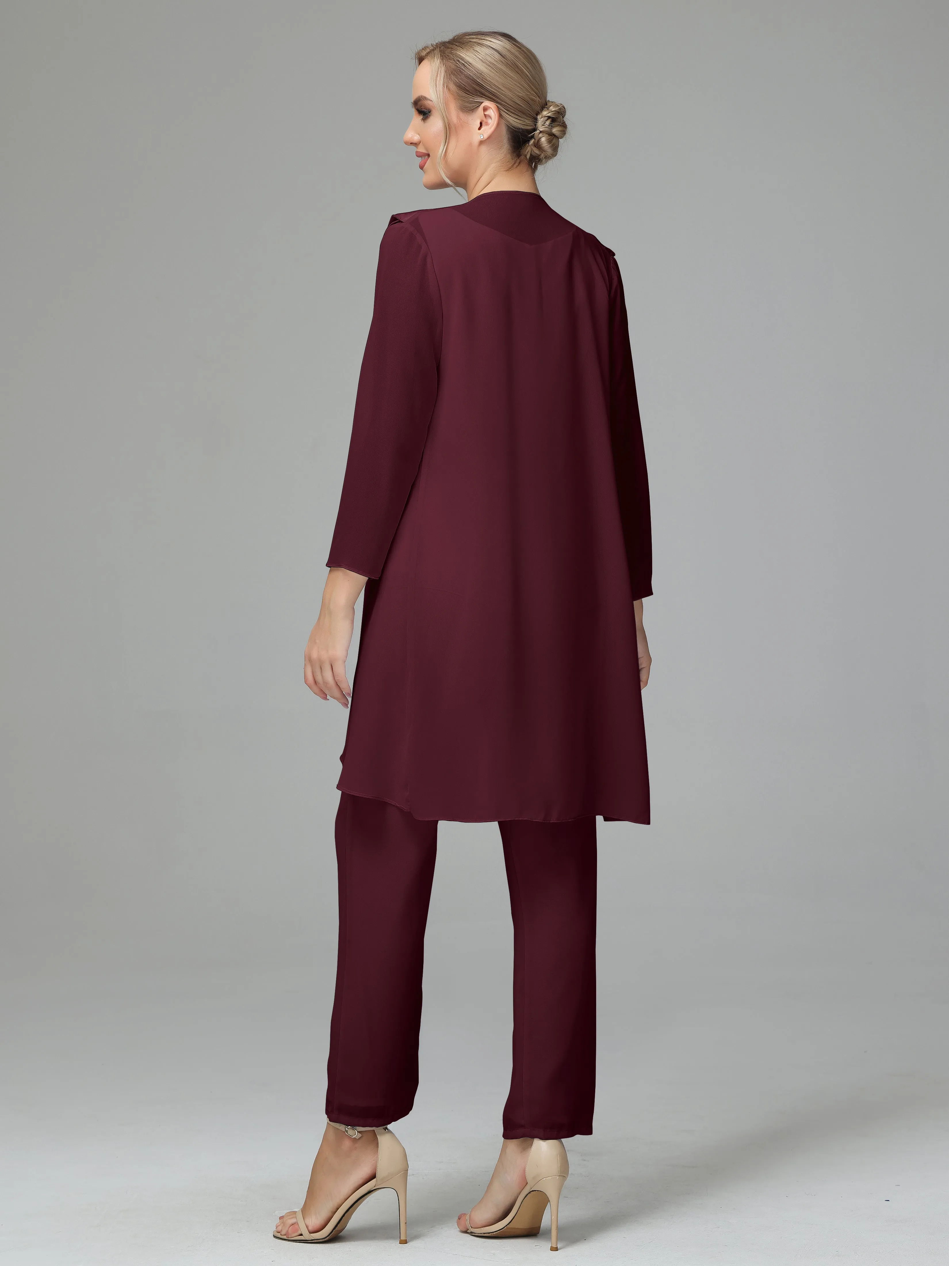 3 Pieces Chiffon Elegant Mother Of The Bride Dress Pants Suits