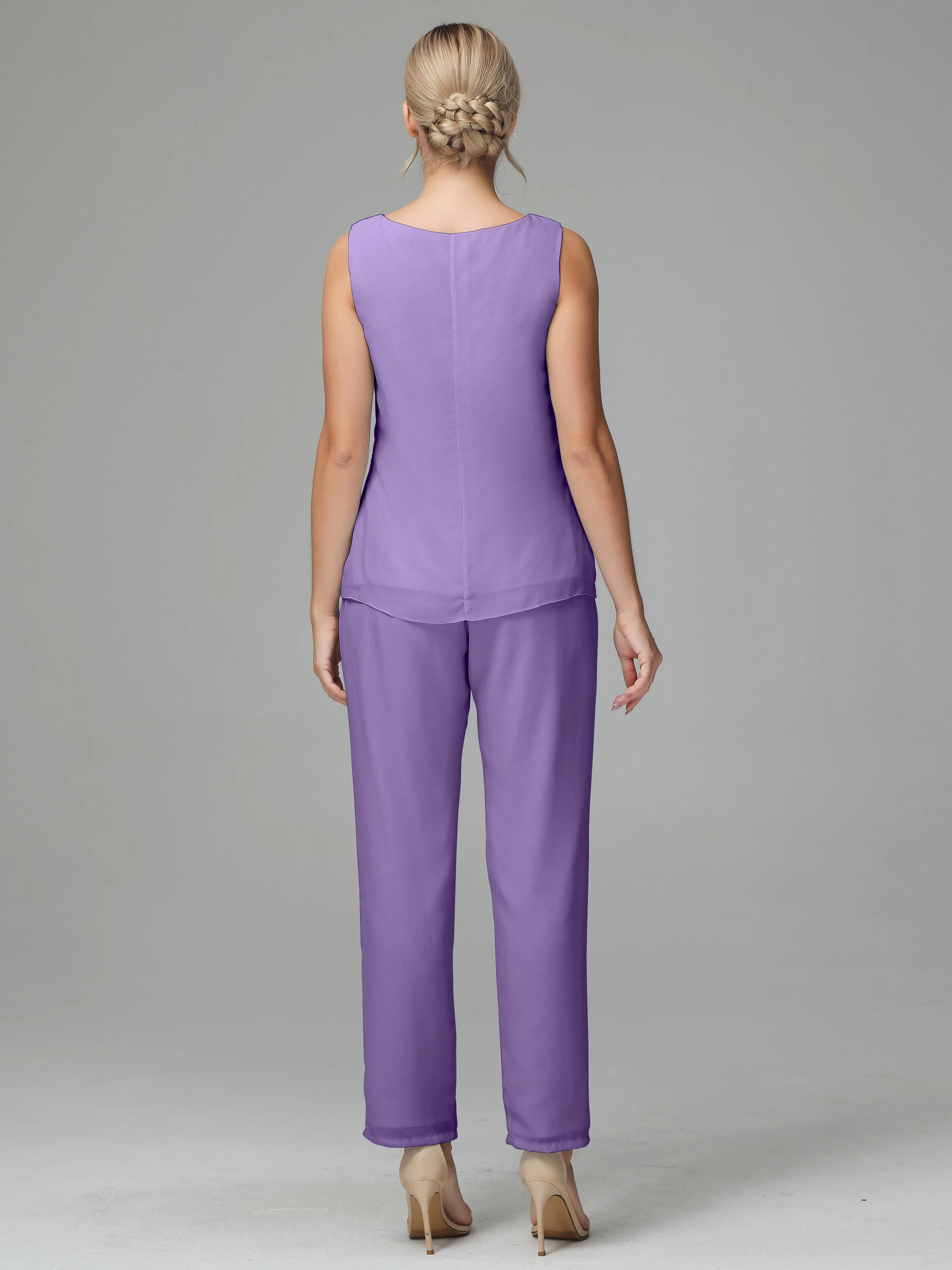 3 Pieces Chiffon Elegant Mother Of The Bride Dress Pants Suits