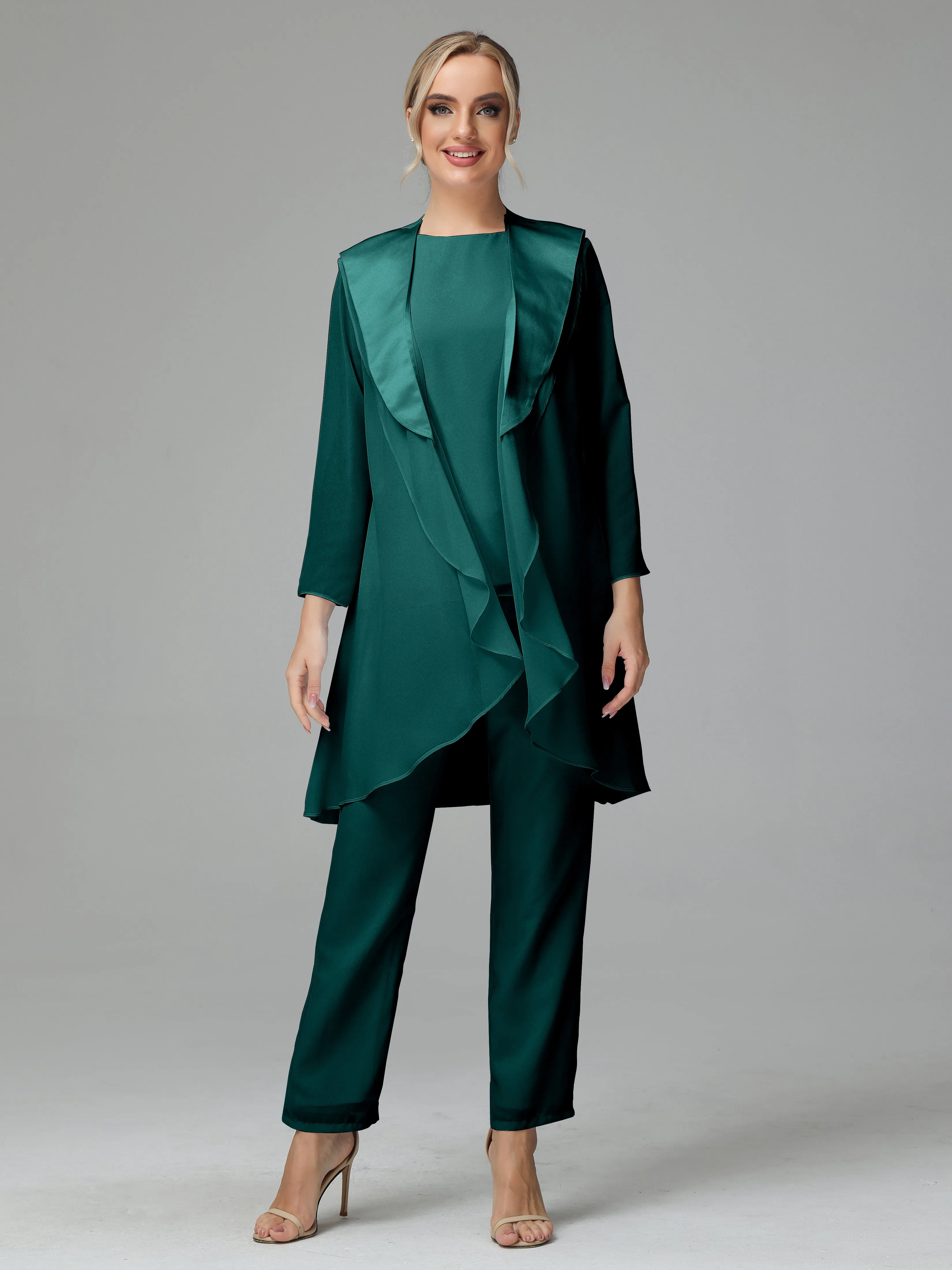 3 Pieces Chiffon Elegant Mother Of The Bride Dress Pants Suits